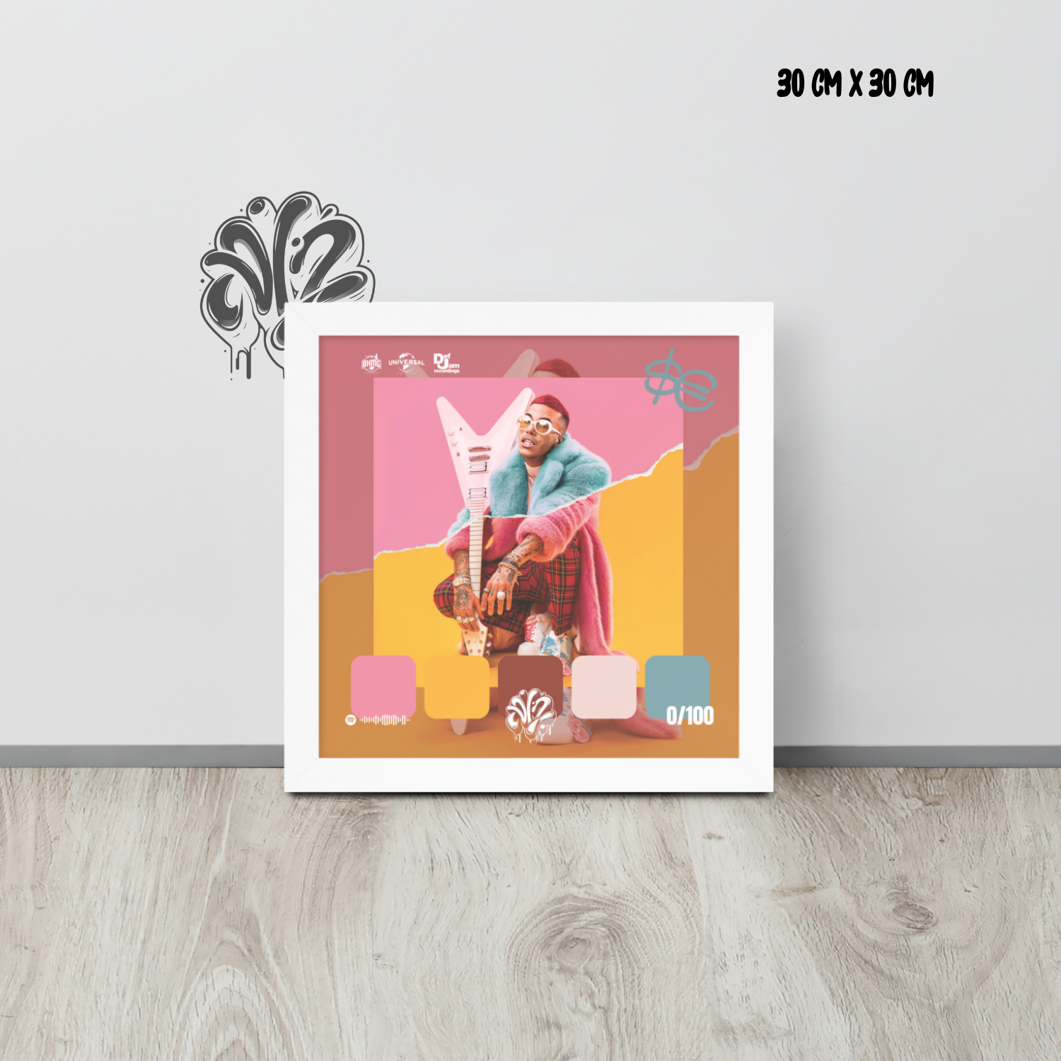 Poster 30x30 “Rockstar” di Sfera Ebbasta – Cornice in Legno Inclusa, Pronto da Appendere