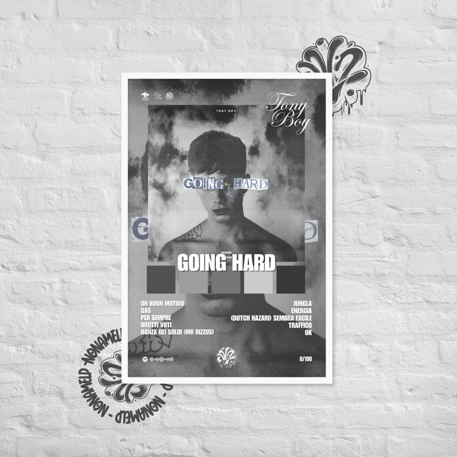 Going Hard | Tony Boy | Poster in carta semilucida classica con cornice in legno A3 (29.7 x 42  cm)
