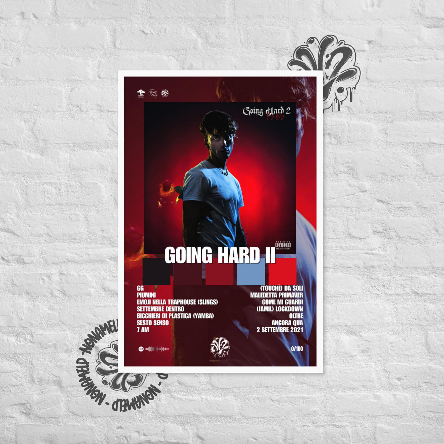 Going Hard | Tony Boy | Poster in carta semilucida classica con cornice in legno A3 (29.7 x 42  cm)