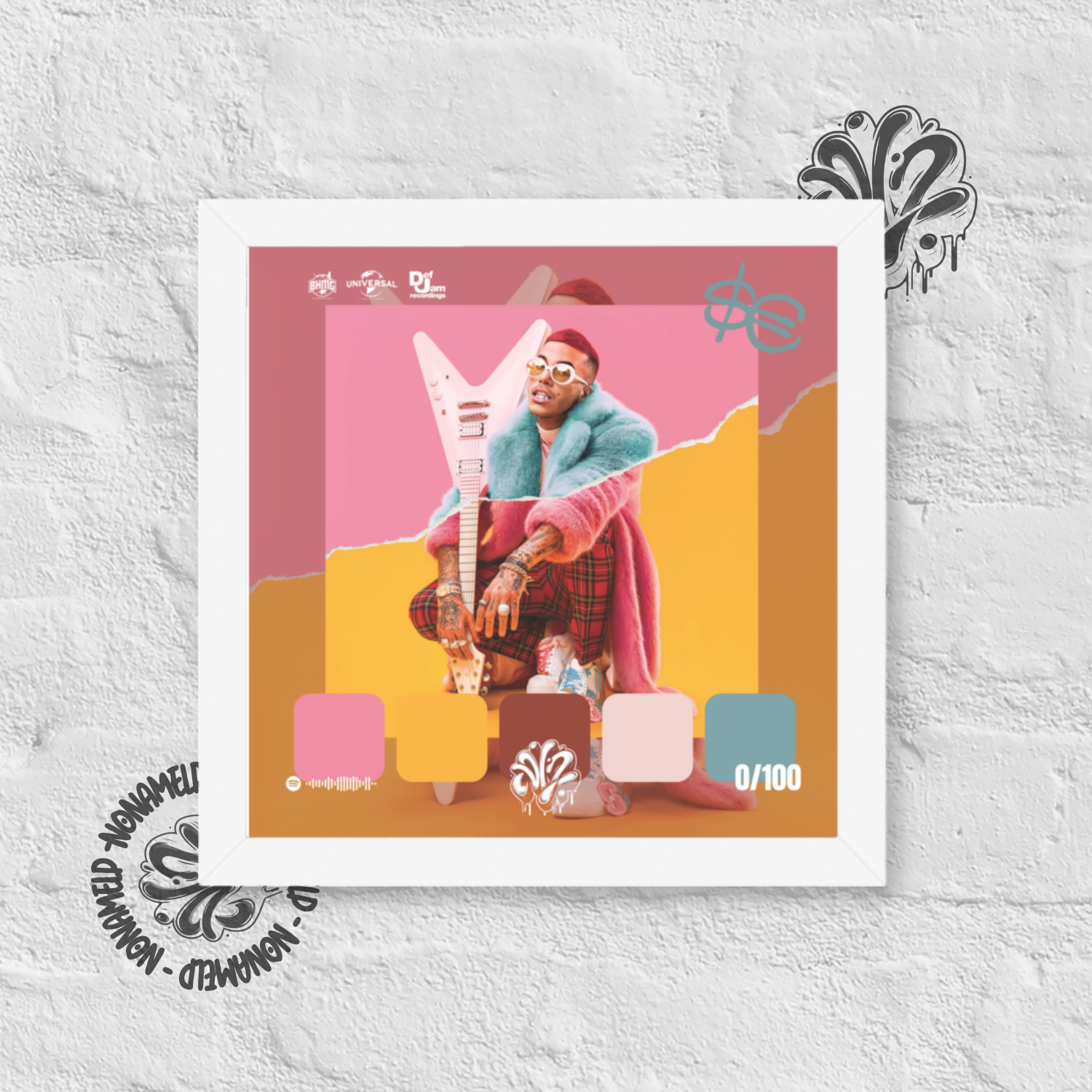 Poster 30x30 “Rockstar” di Sfera Ebbasta – Cornice in Legno Inclusa, Pronto da Appendere