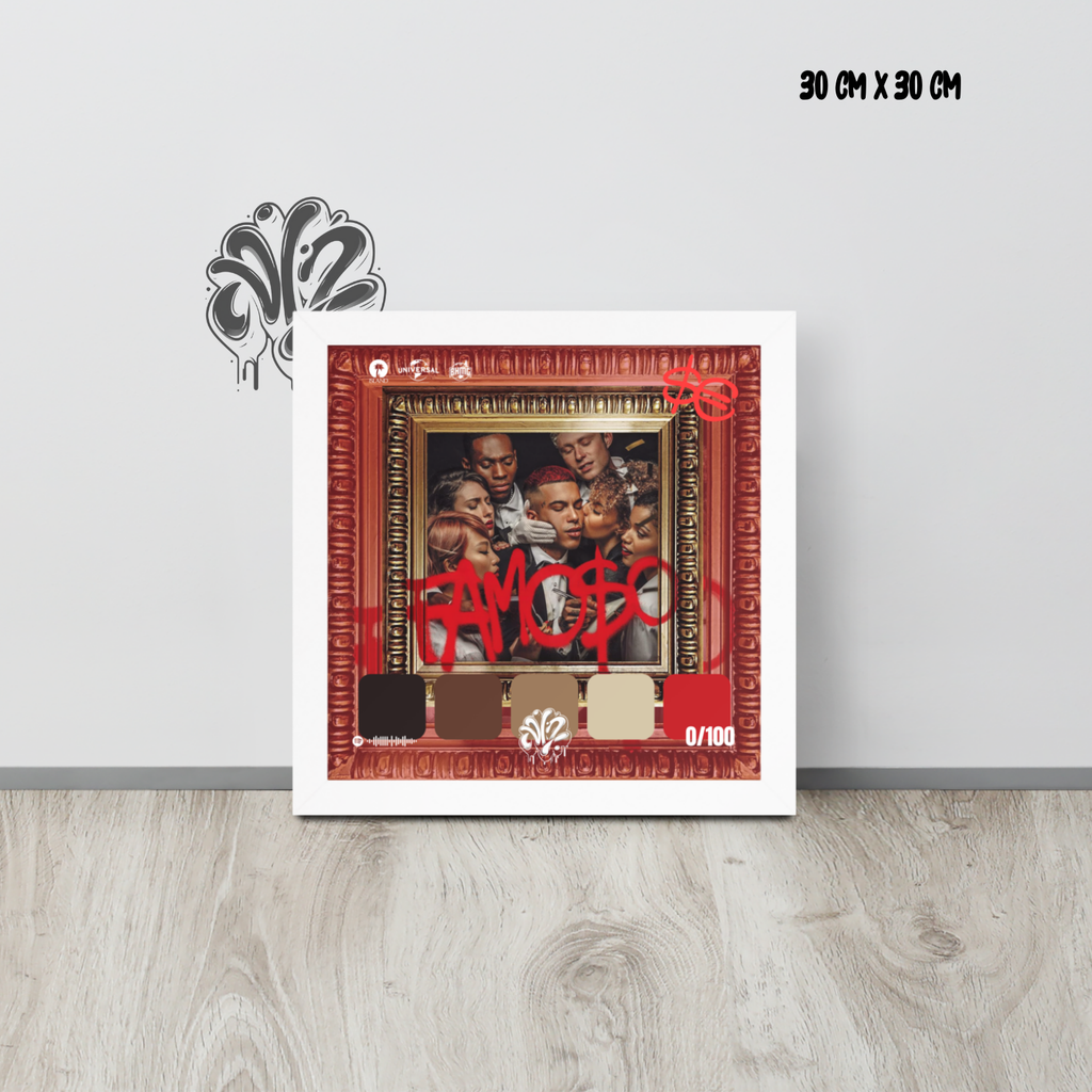 Poster 30x30 “Famoso” di Sfera Ebbasta – Cornice in Legno Inclusa, Pronto da Appendere