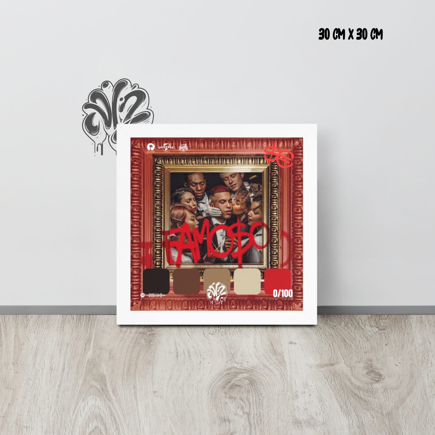 Poster 30x30 “Famoso” di Sfera Ebbasta – Cornice in Legno Inclusa, Pronto da Appendere
