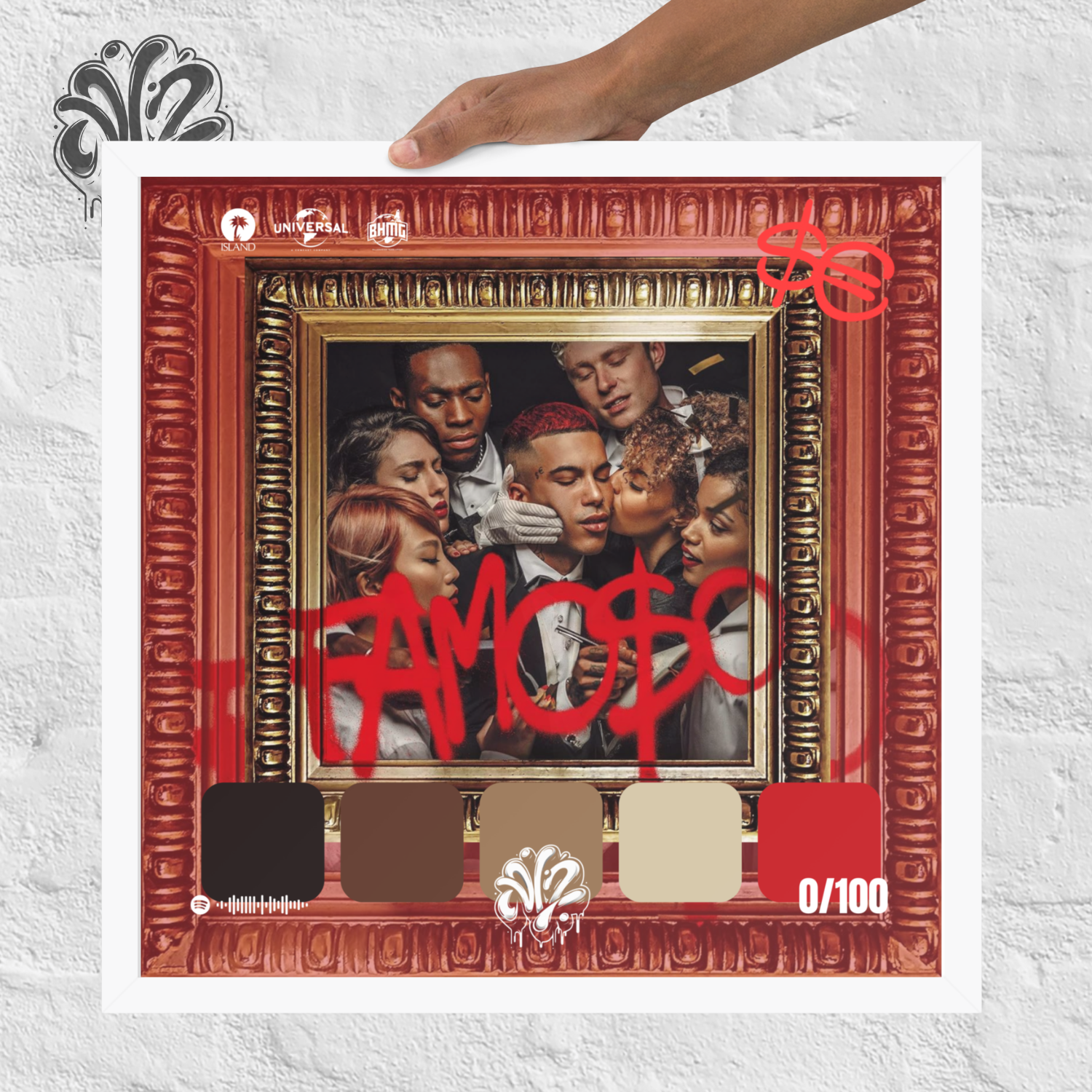 Poster 30x30 “Famoso” di Sfera Ebbasta – Cornice in Legno Inclusa, Pronto da Appendere
