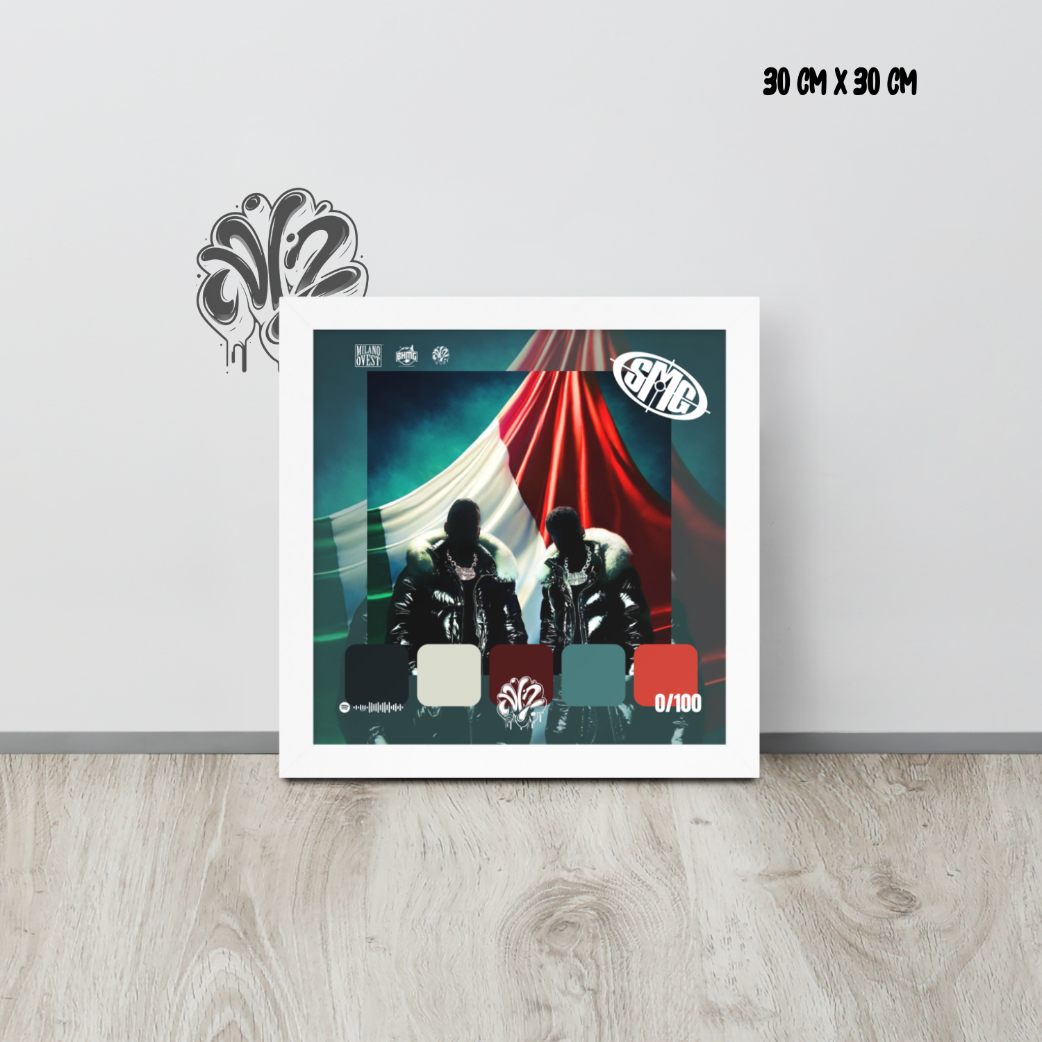 Poster 30x30 “Santana Money Gang (SMG)” di Sfera Ebbasta & Shiva – Cornice in Legno Inclusa, Pronto da Appendere