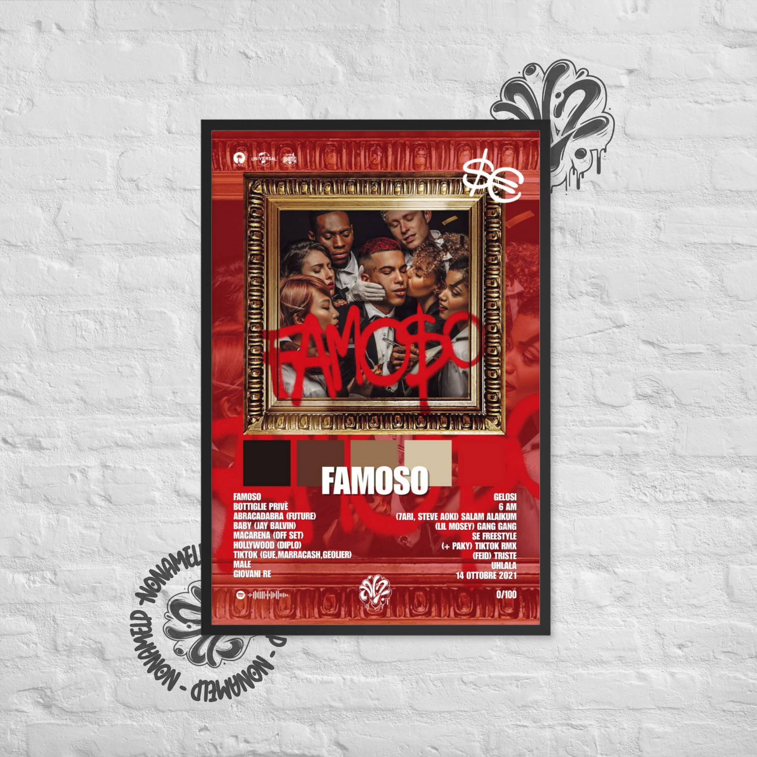 Famoso | SferaEbbasta | Poster in carta semilucida classica con cornice in legno A3 (29.7 x 42  cm)
