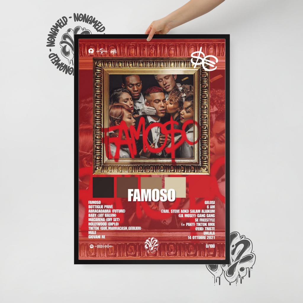 Famoso | SferaEbbasta | Poster in carta semilucida classica con cornice in legno A3 (29.7 x 42  cm)