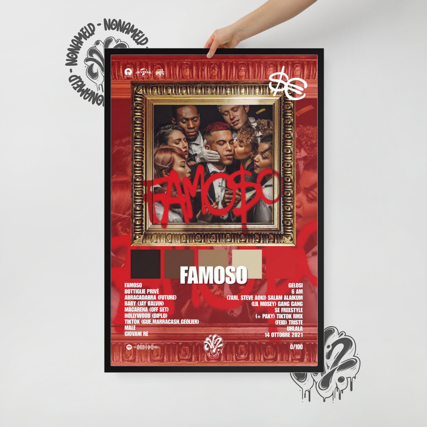 Famoso | SferaEbbasta | Poster in carta semilucida classica con cornice in legno A3 (29.7 x 42  cm)