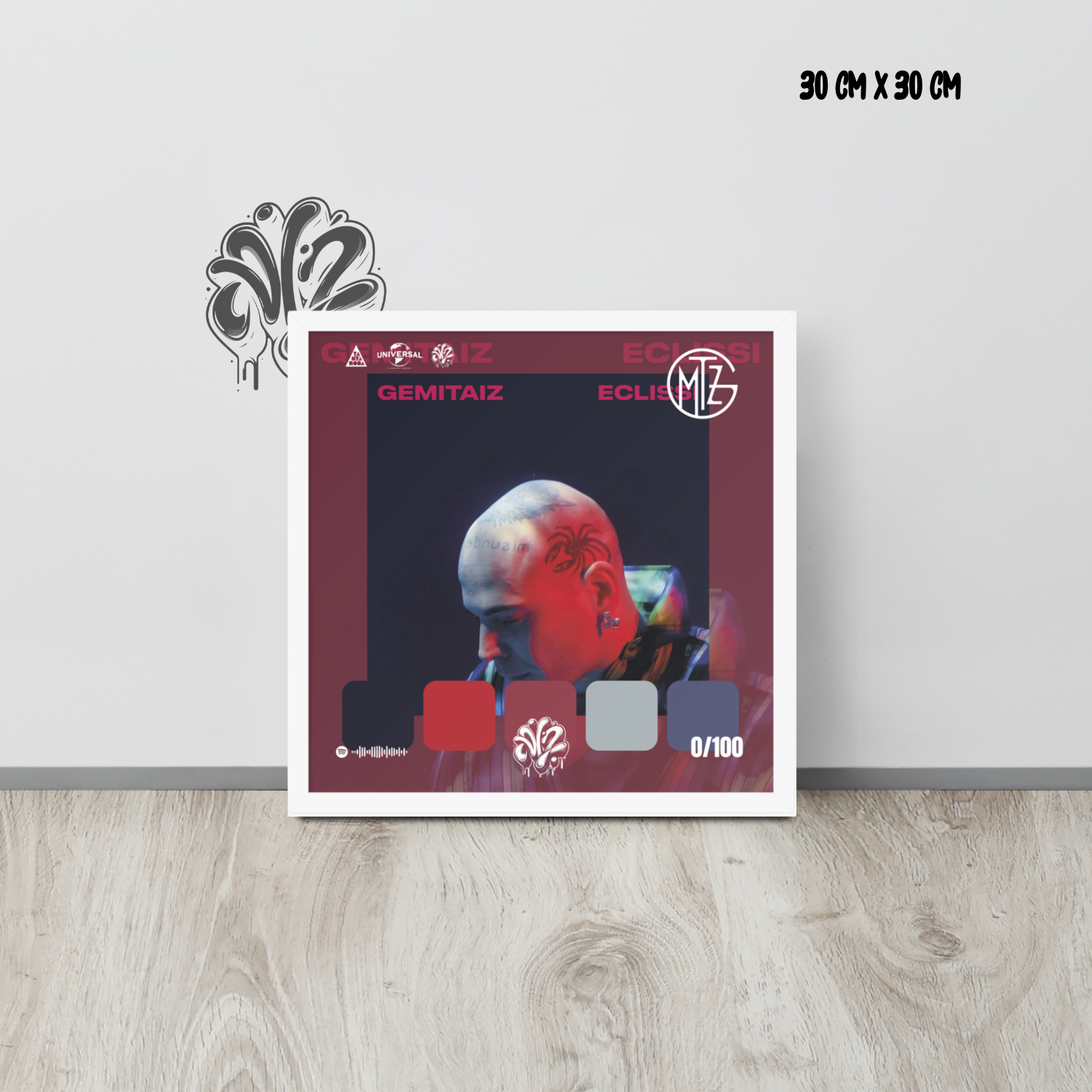 Poster 30x30 “Eclissi” di Gemitaiz – Cornice in Legno Inclusa, Pronto da Appendere