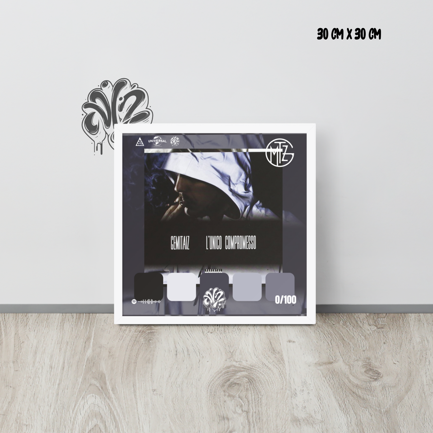 Poster 30x30 “L'unico compromesso” di Gemitaiz – Cornice in Legno Inclusa, Pronto da Appendere