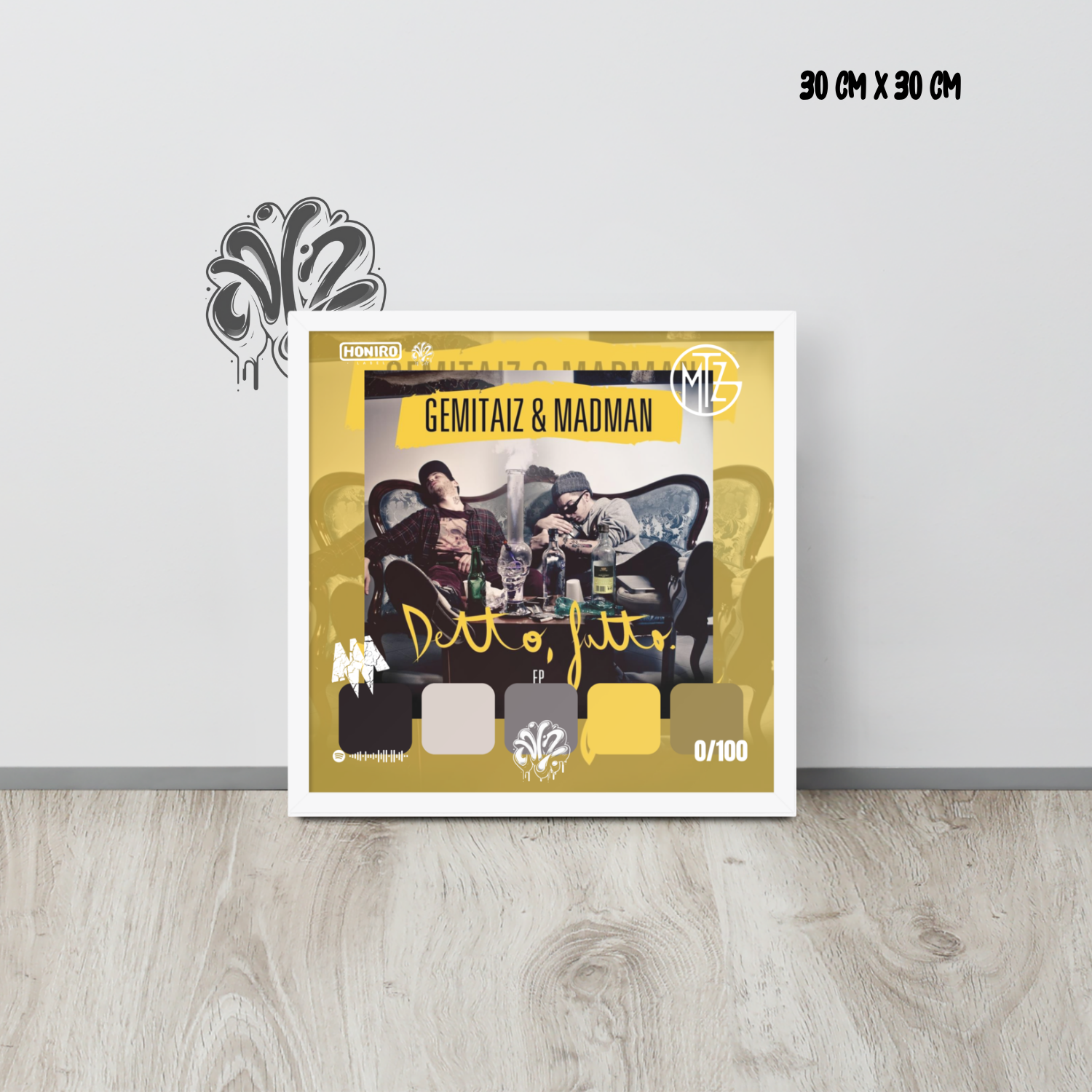Poster 30x30 “Detto, Fatto.” di Gemitaiz – Cornice in Legno Inclusa, Pronto da Appendere