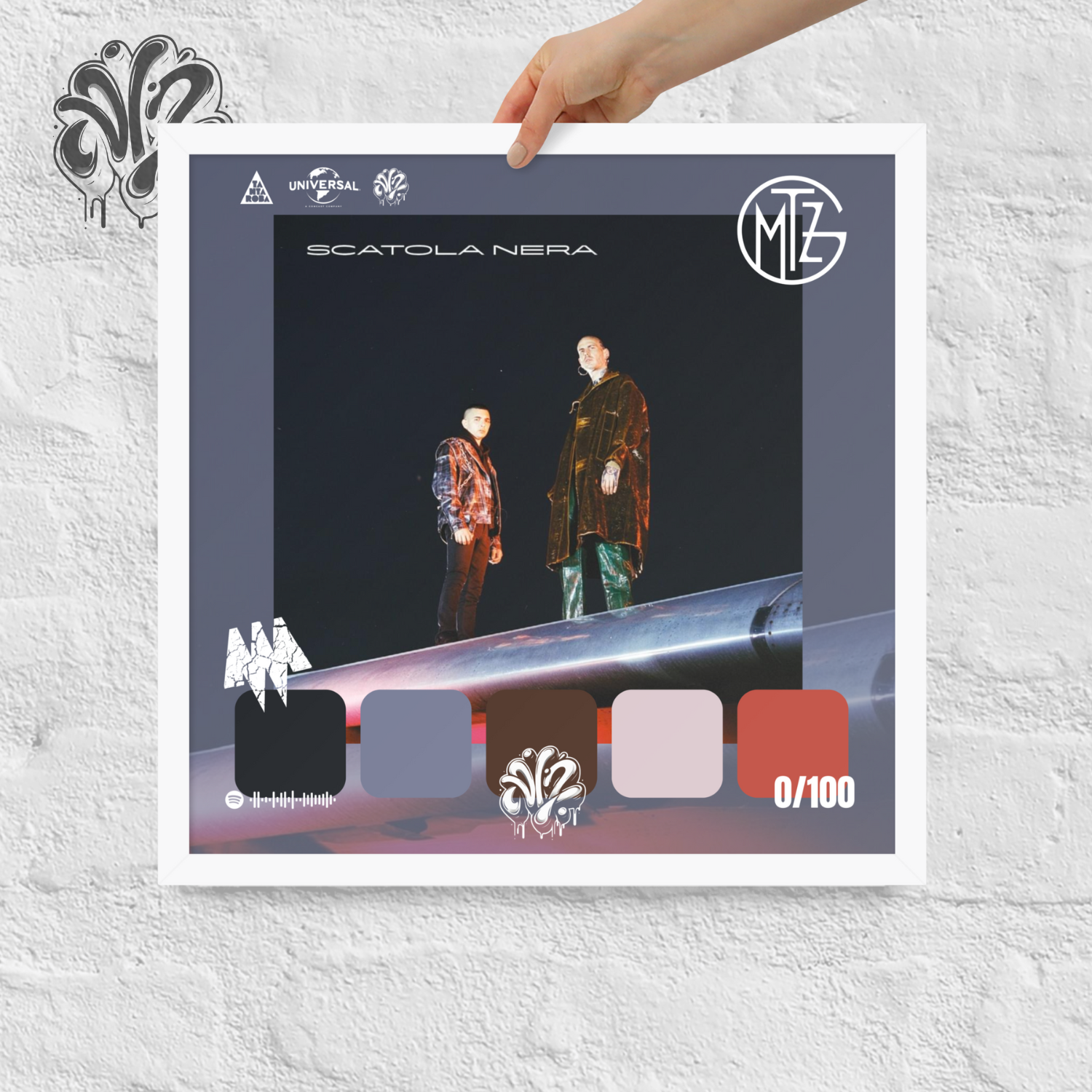Poster 30x30 “Scatola Nera” di Gemitaiz & Madman – Cornice in Legno Inclusa, Pronto da Appendere