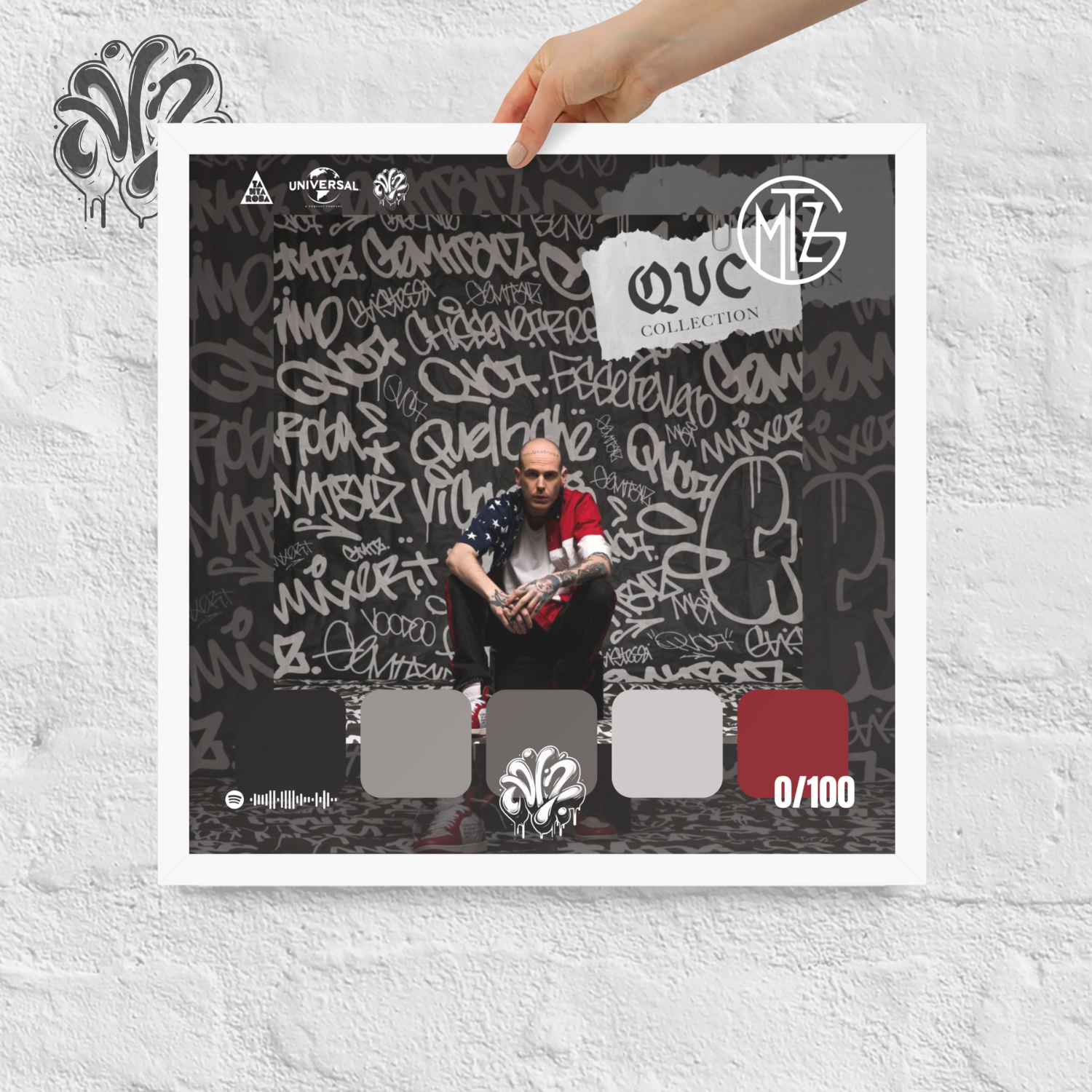 Poster 30x30 “QVC Collection'' di Gemitaiz – Cornice in Legno Inclusa, Pronto da Appendere