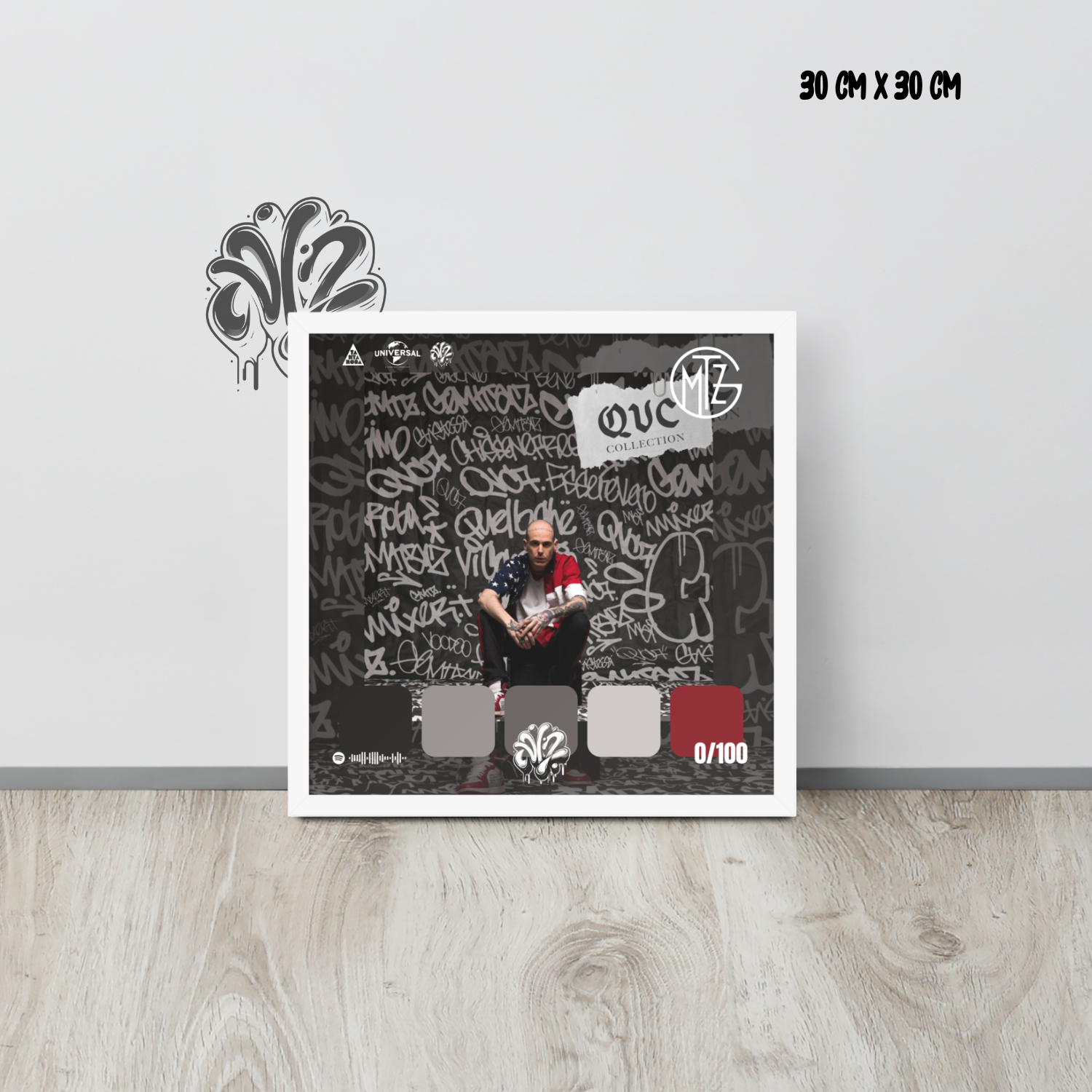 Poster 30x30 “QVC Collection'' di Gemitaiz – Cornice in Legno Inclusa, Pronto da Appendere