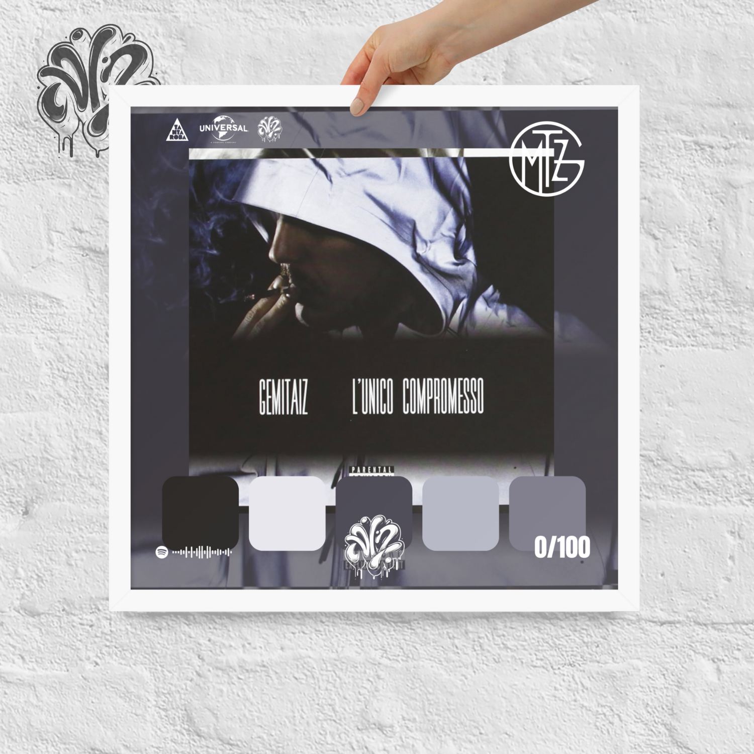Poster 30x30 “L'unico compromesso” di Gemitaiz – Cornice in Legno Inclusa, Pronto da Appendere