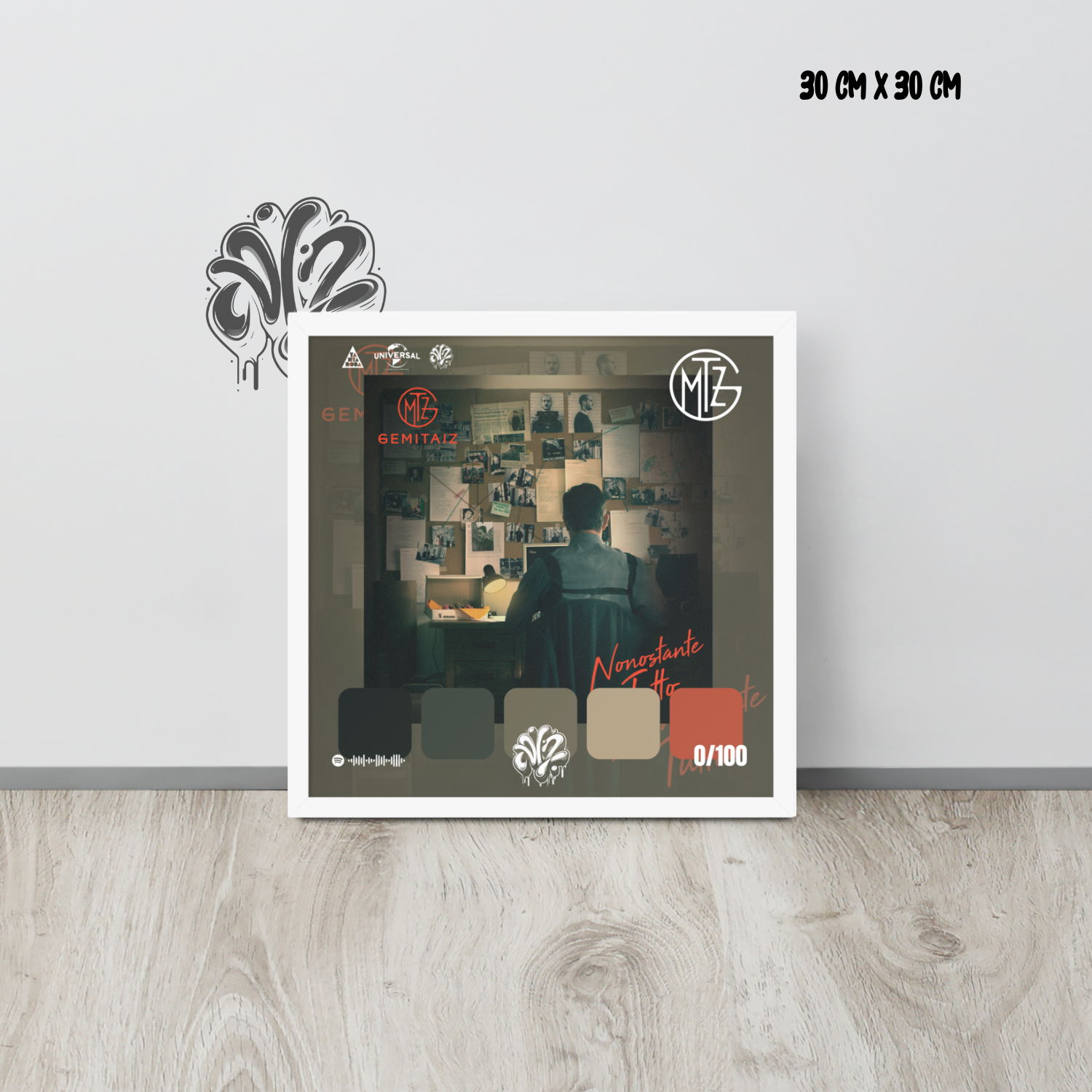 Poster 30x30 “Nonostante tutto” di Gemitaiz – Cornice in Legno Inclusa, Pronto da Appendere