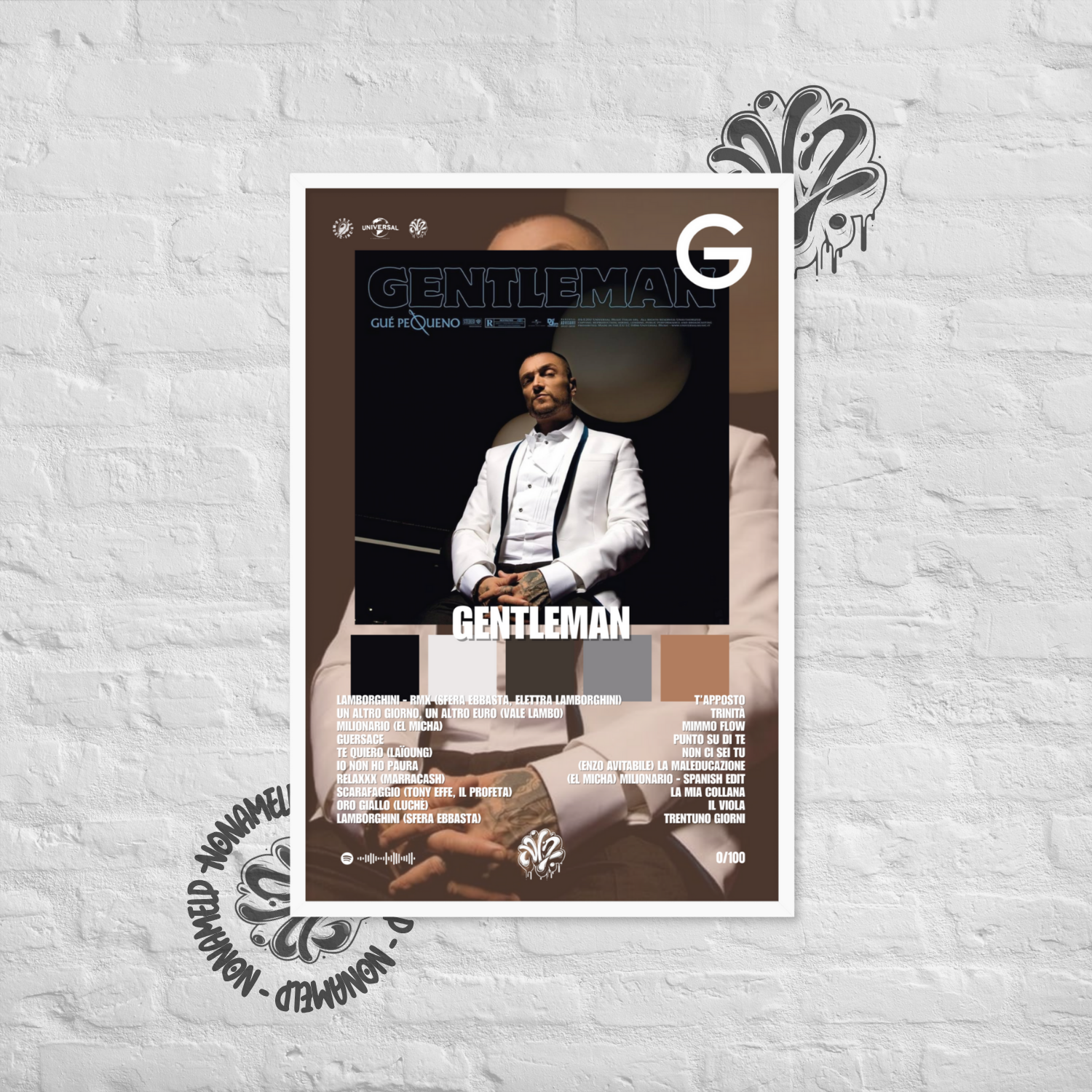 Gentleman (Complete ) | Guè | Poster in carta semilucida classica con cornice in legno A3 (29.7 x 42  cm)