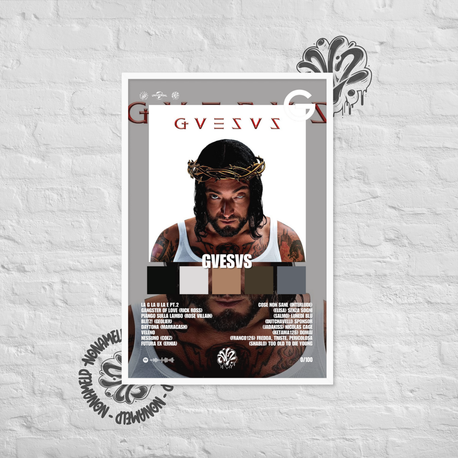 GVESVS | Guè | Poster in carta semilucida classica con cornice in legno A3 (29.7 x 42  cm)