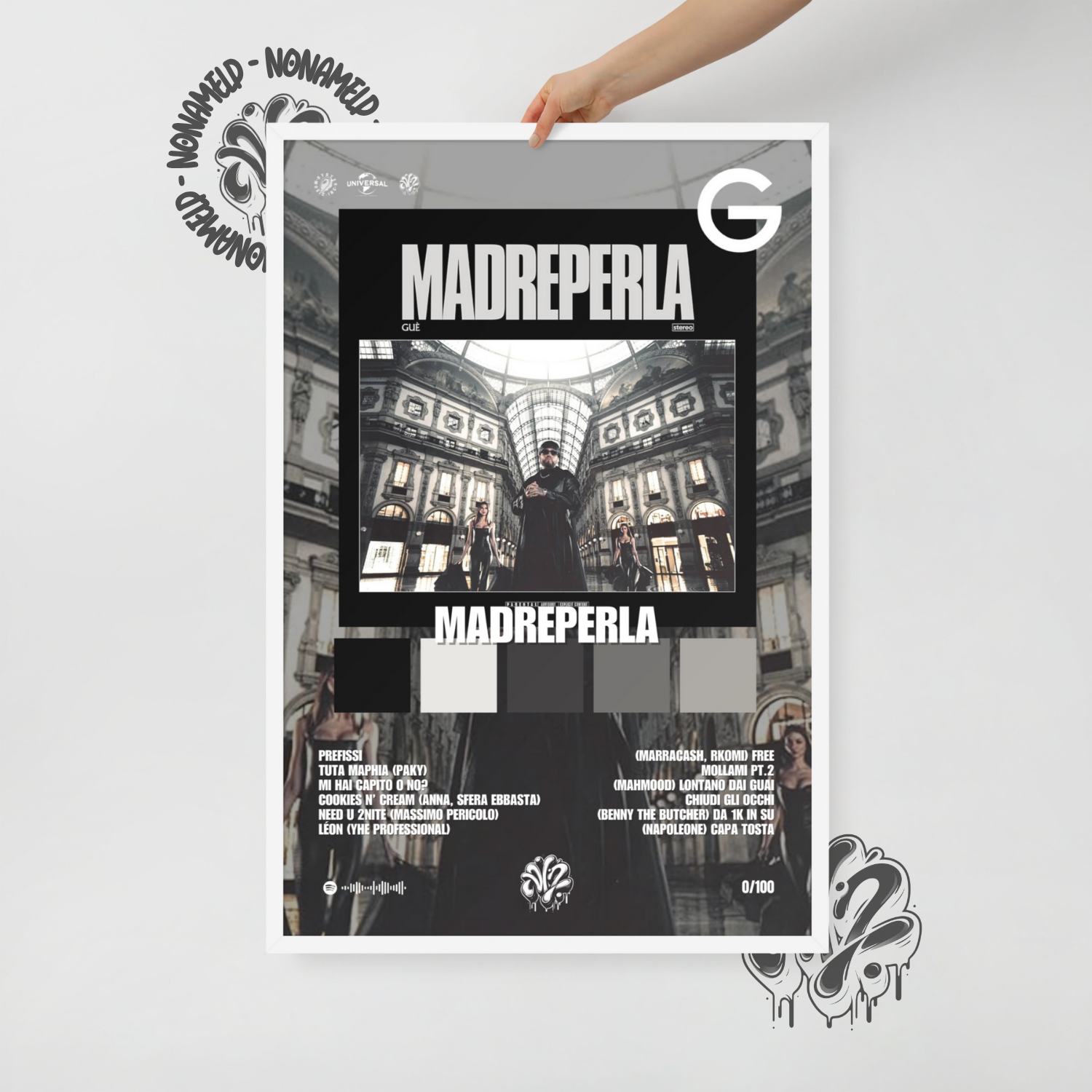 Madreperla | Guè | Poster in carta semilucida classica con cornice in legno A3 (29.7 x 42  cm)