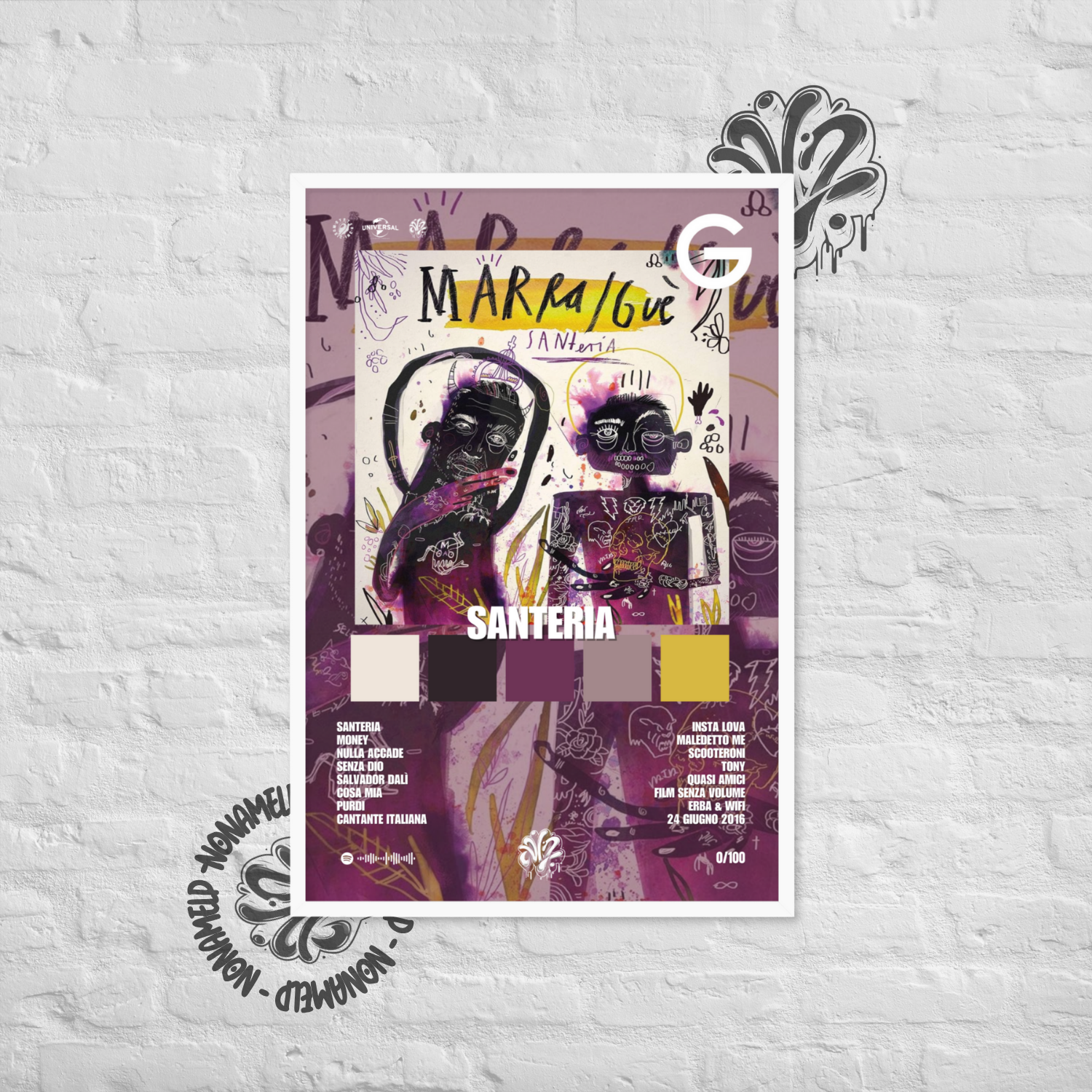 Santeria | Guè | Poster in carta semilucida classica con cornice in legno A3 (29.7 x 42  cm)