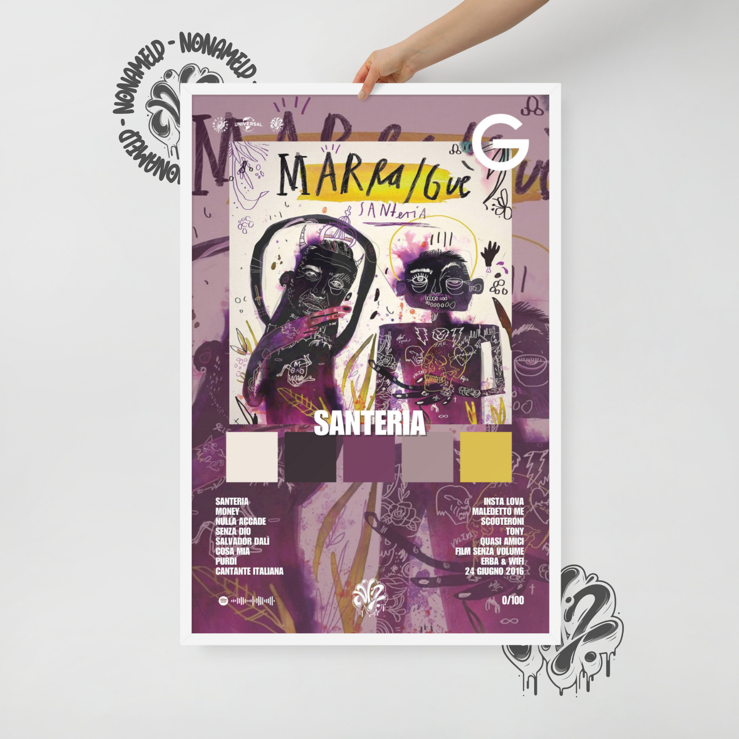 Santeria | Guè | Poster in carta semilucida classica con cornice in legno A3 (29.7 x 42  cm)