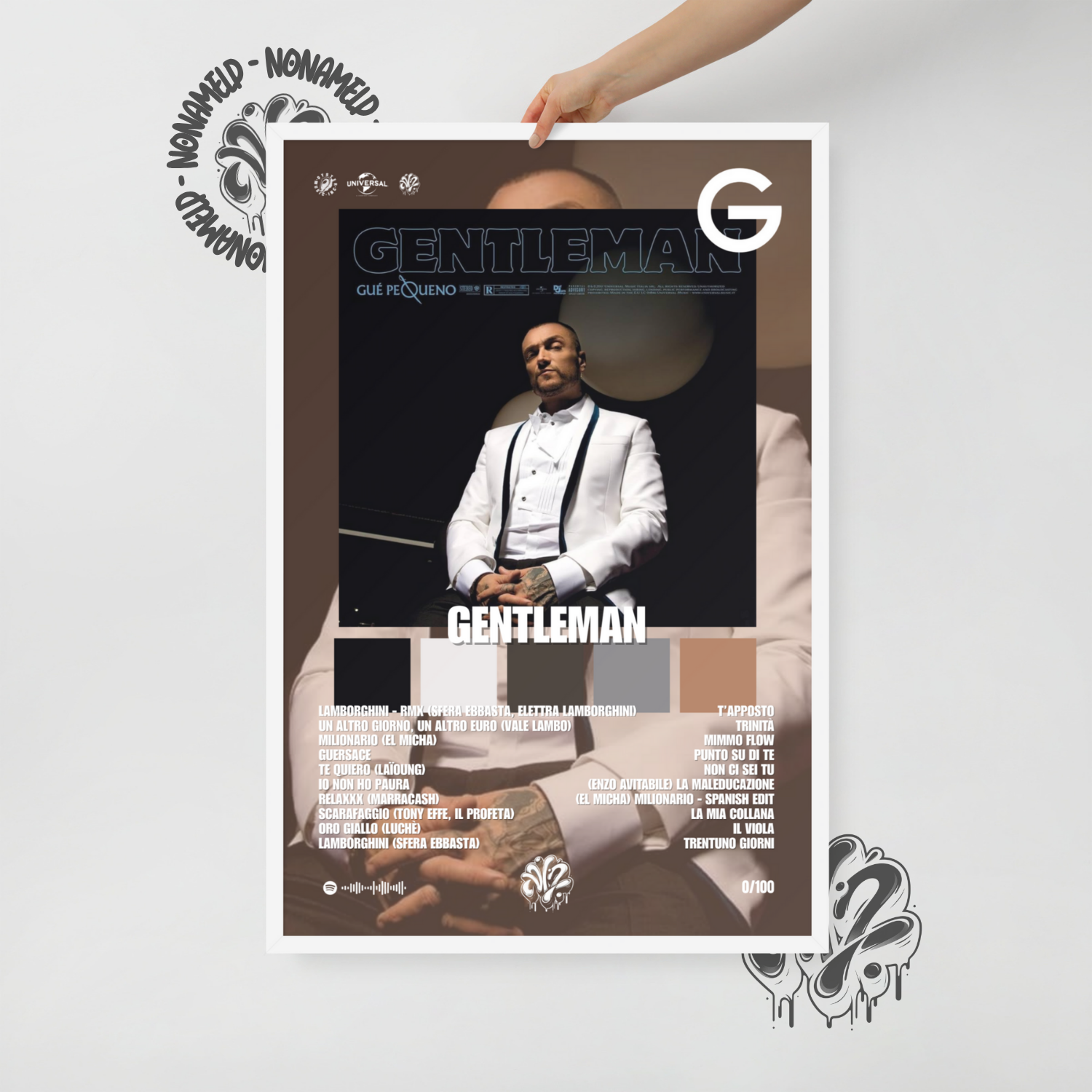 Gentleman (Complete ) | Guè | Poster in carta semilucida classica con cornice in legno A3 (29.7 x 42  cm)