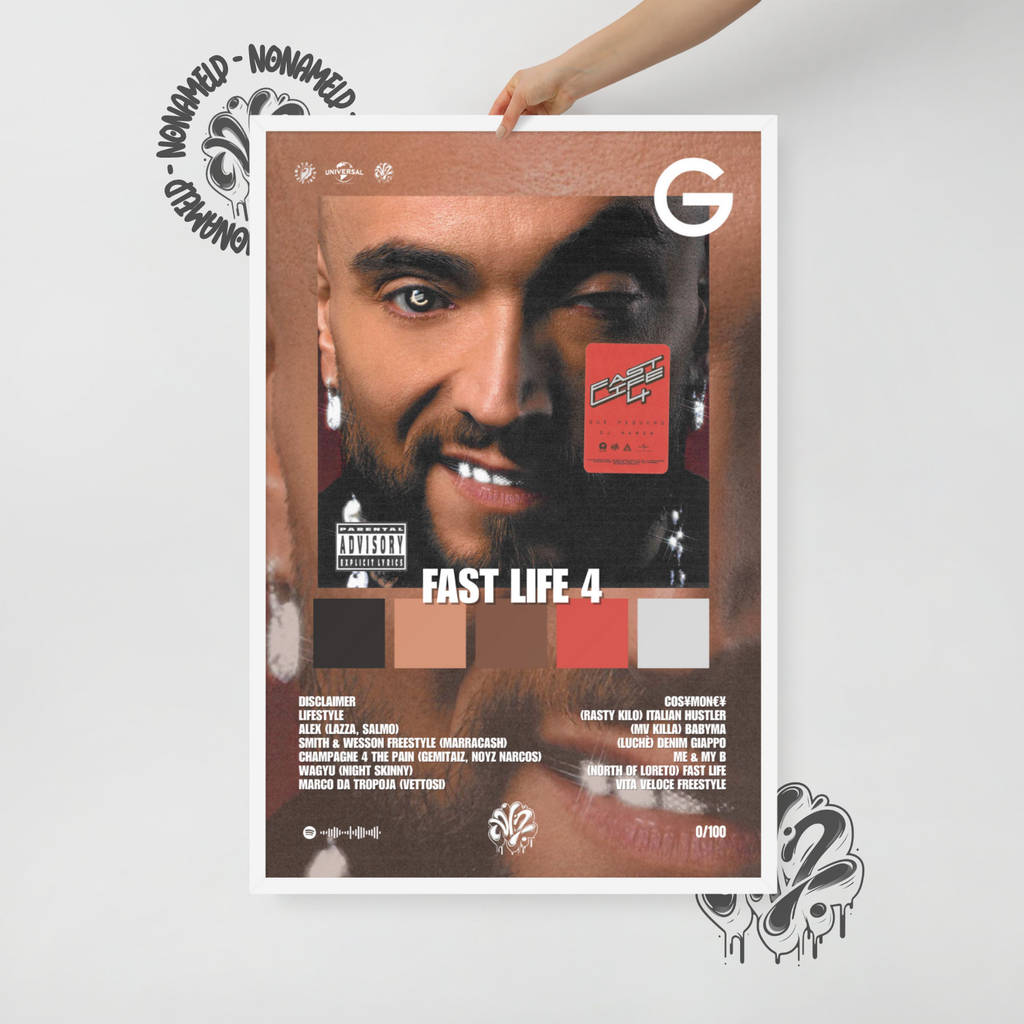 Fast Life 4 | Guè | Poster in carta semilucida classica con cornice in legno A3 (29.7 x 42  cm)