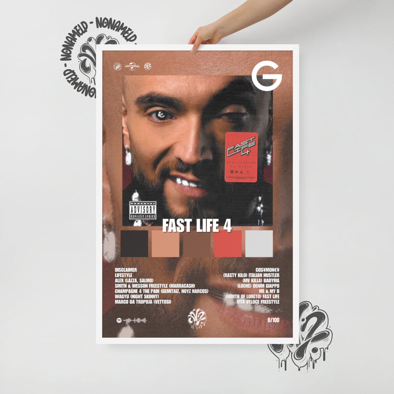 Fast Life 4 | Guè | Poster in carta semilucida classica con cornice in legno A3 (29.7 x 42  cm)