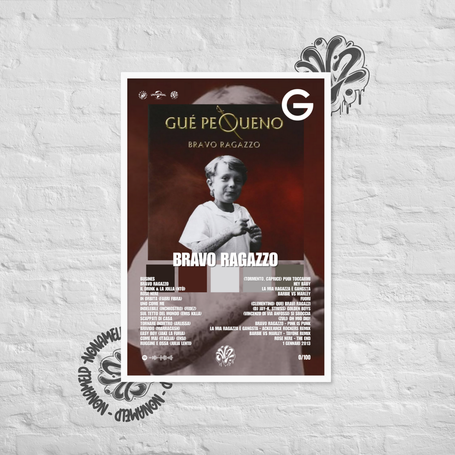 Bravo ragazzo | Guè | Poster in carta semilucida classica con cornice in legno A3 (29.7 x 42  cm)