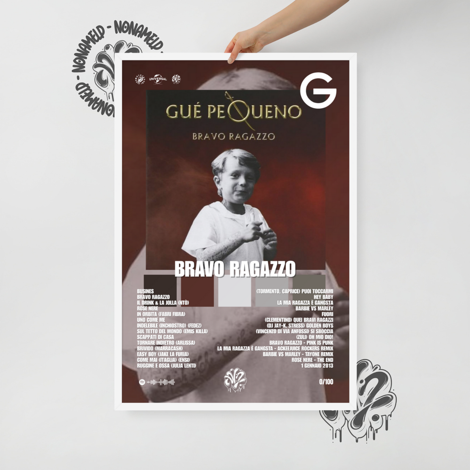 Bravo ragazzo | Guè | Poster in carta semilucida classica con cornice in legno A3 (29.7 x 42  cm)