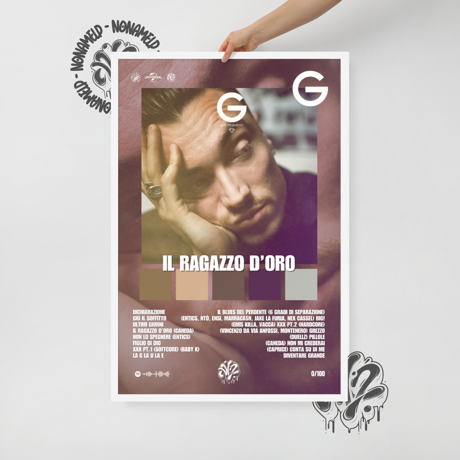 Il ragazzo d'oro | Guè | Poster in carta semilucida classica con cornice in legno A3 (29.7 x 42  cm)