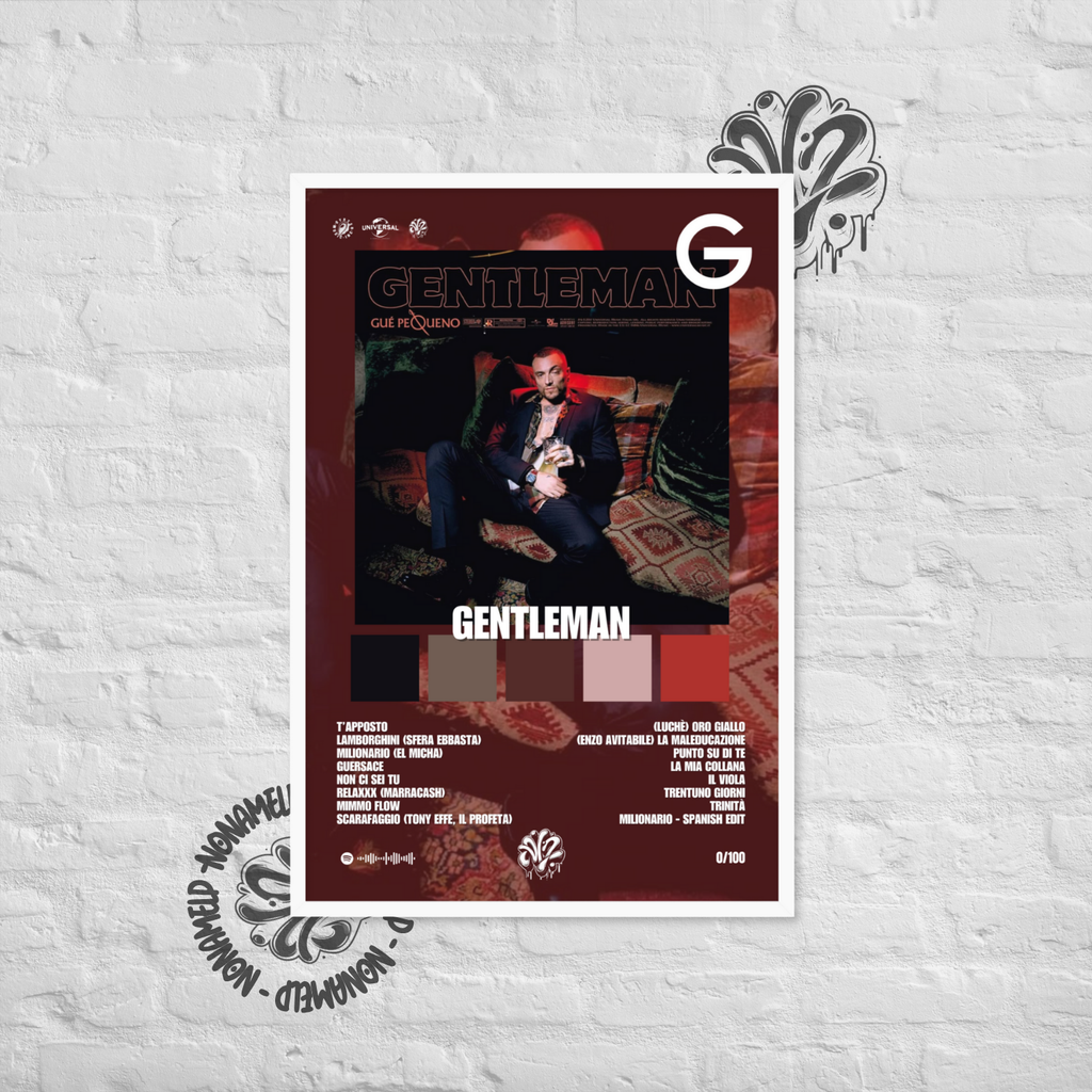 Gentleman | Guè | Poster in carta semilucida classica con cornice in legno A3 (29.7 x 42  cm)