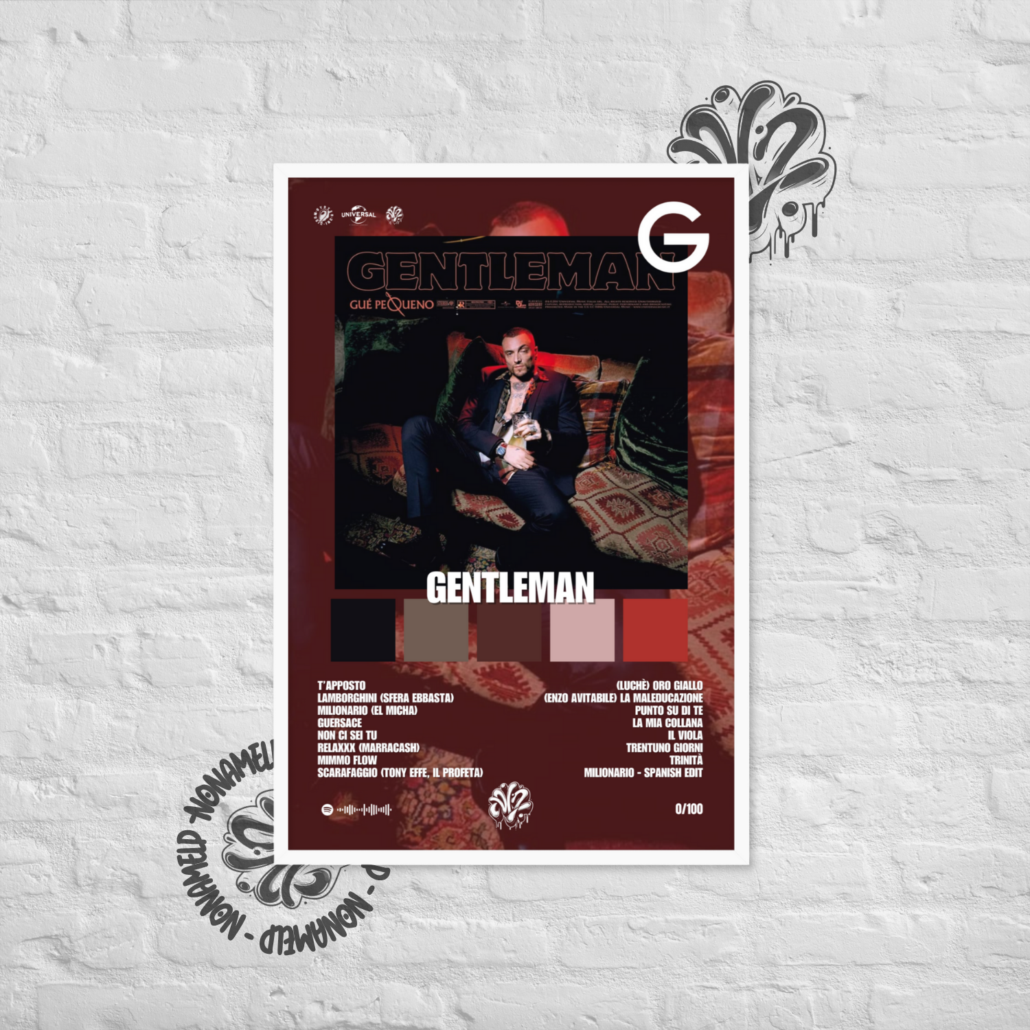 Gentleman | Guè | Poster in carta semilucida classica con cornice in legno A3 (29.7 x 42  cm)