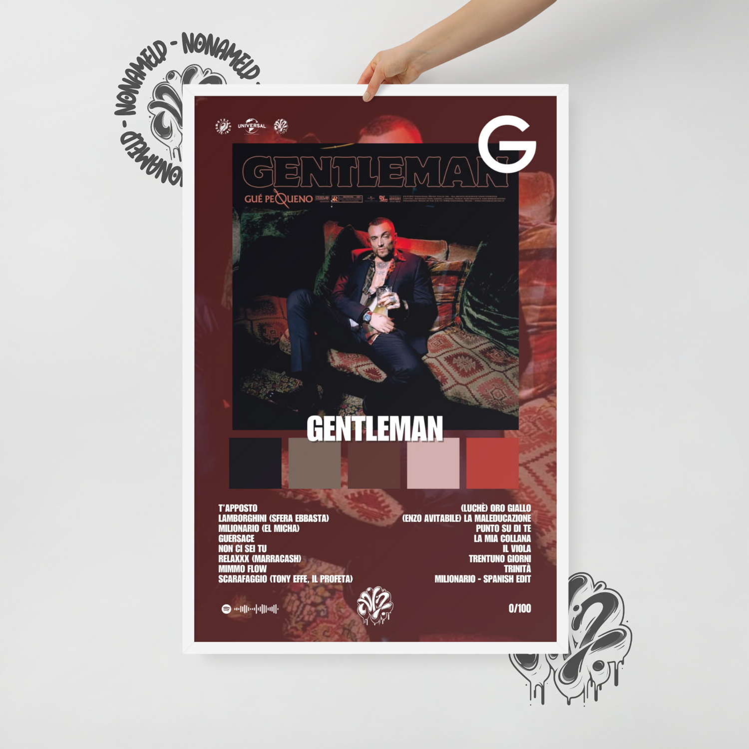 Gentleman | Guè | Poster in carta semilucida classica con cornice in legno A3 (29.7 x 42  cm)