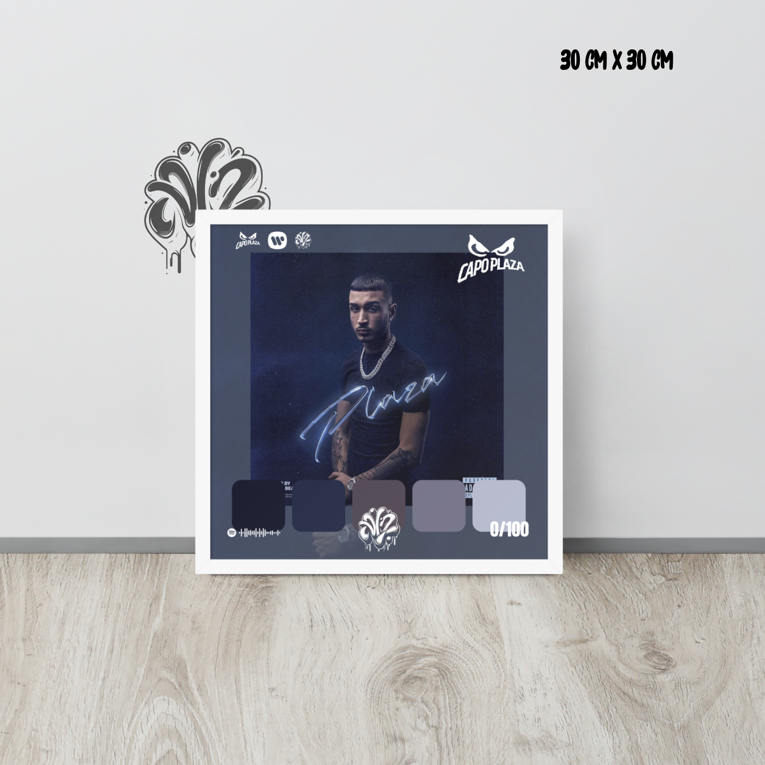Poster 30x30 “Plaza” di Capo Plaza – Cornice in Legno Inclusa, Pronto da Appendere