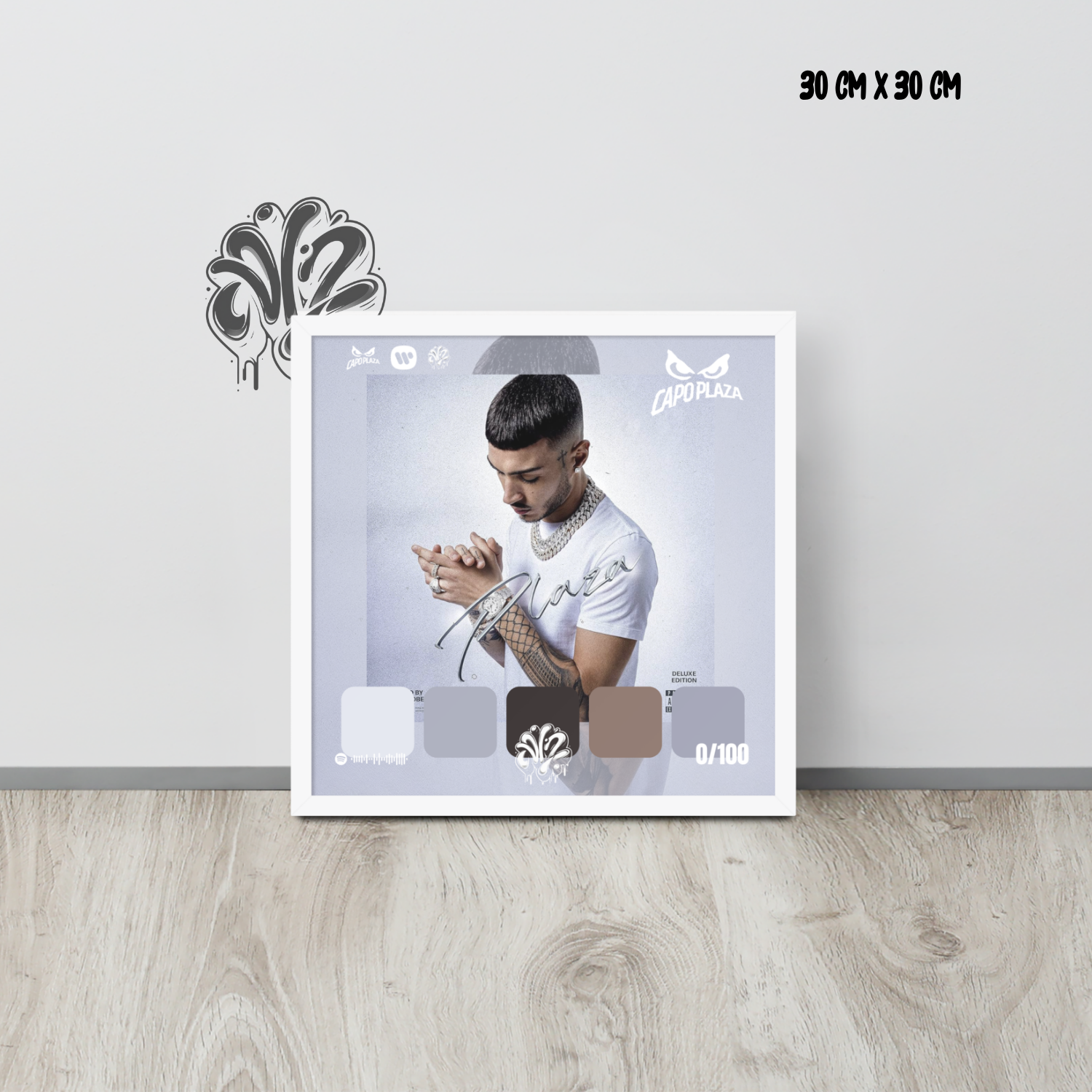 Poster 30x30 “Plaza: Deluxe” di Capo Plaza – Cornice in Legno Inclusa, Pronto da Appendere