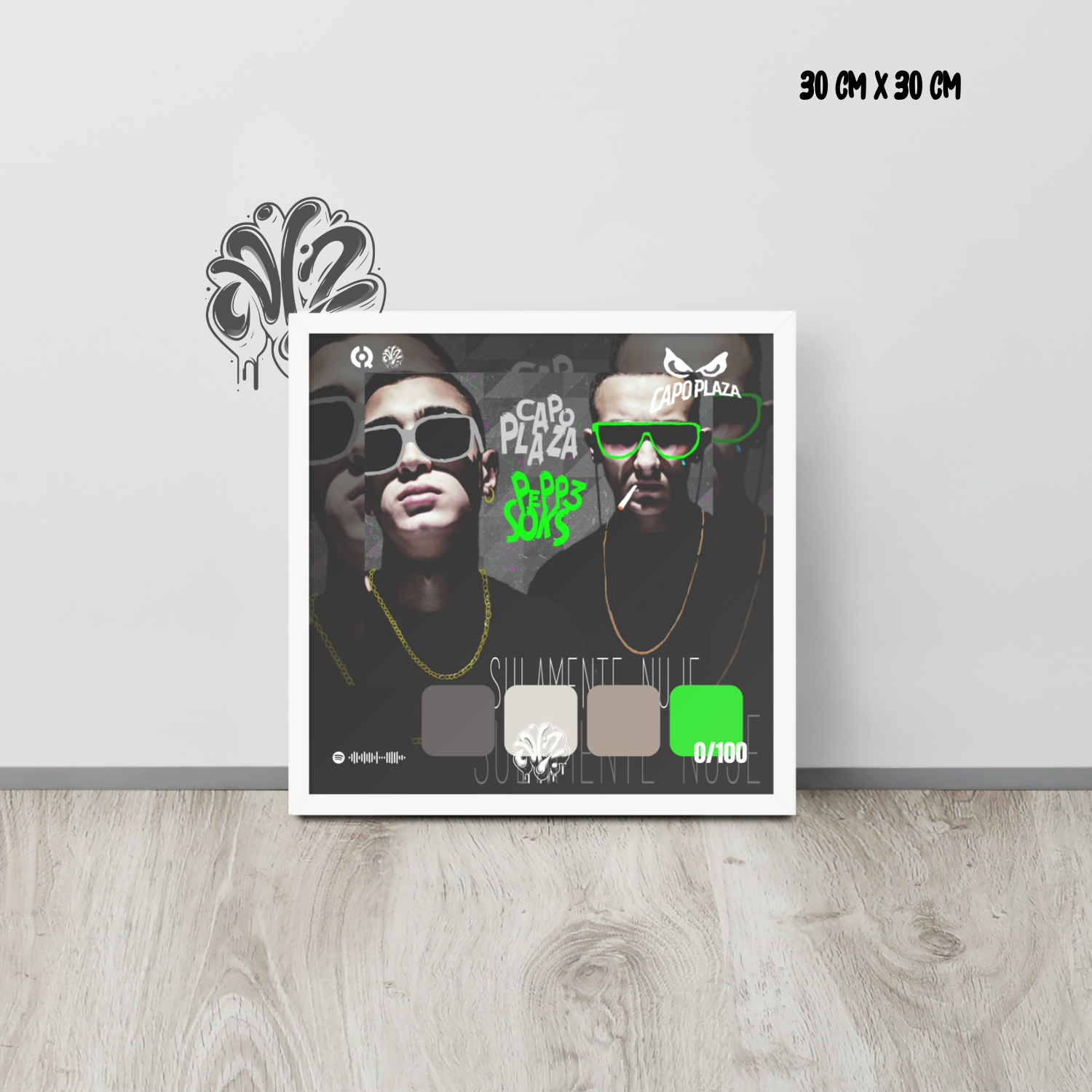Poster 30x30 “Sulamente Nuje” di CapoPlaza & Peppe Soks – Cornice in Legno Inclusa, Pronto da Appendere
