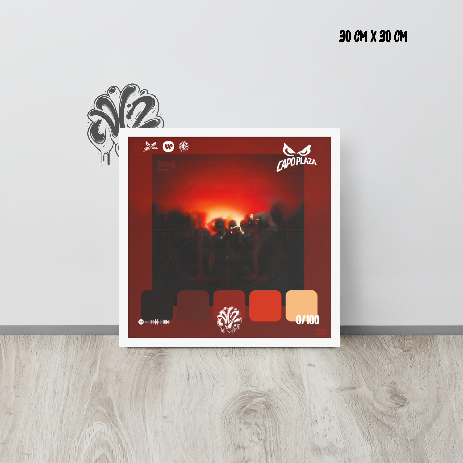 Poster 30x30 “Hustle Mixtape” di Capo plaza – Cornice in Legno Inclusa, Pronto da Appendere