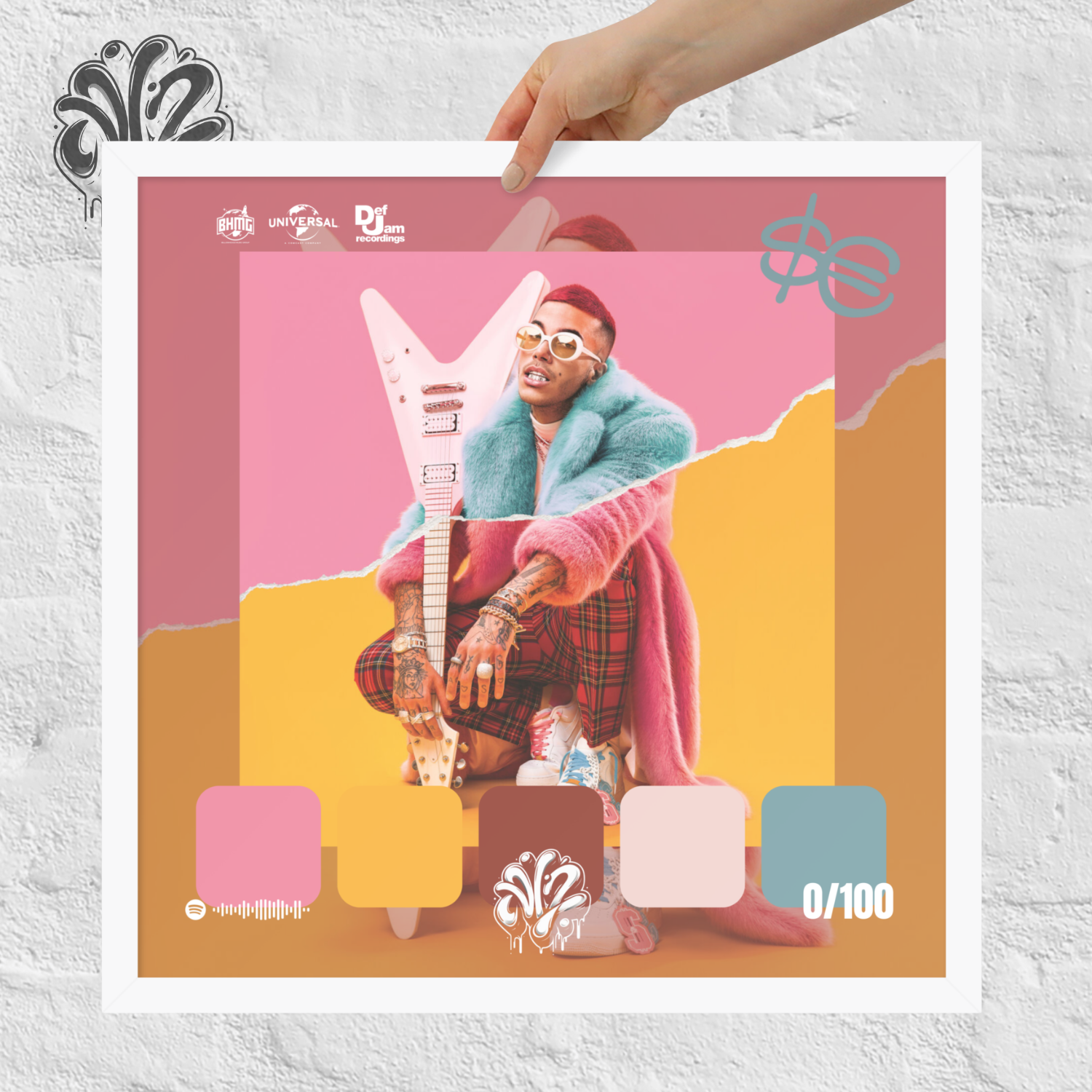 Poster 30x30 “Rockstar” di Sfera Ebbasta – Cornice in Legno Inclusa, Pronto da Appendere