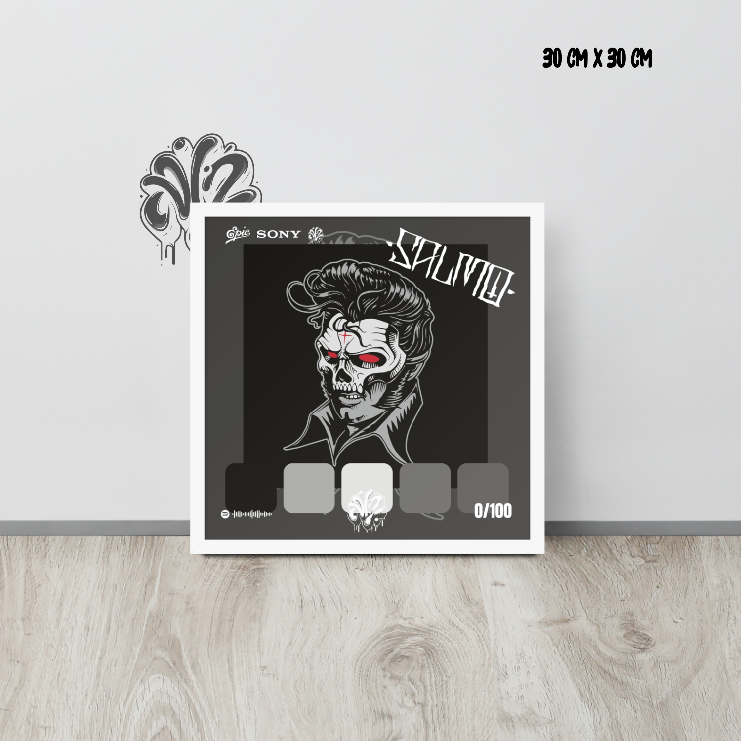 Poster 30x30 “Halvisback platinum” di Salmo – Cornice in Legno Inclusa, Pronto da Appendere