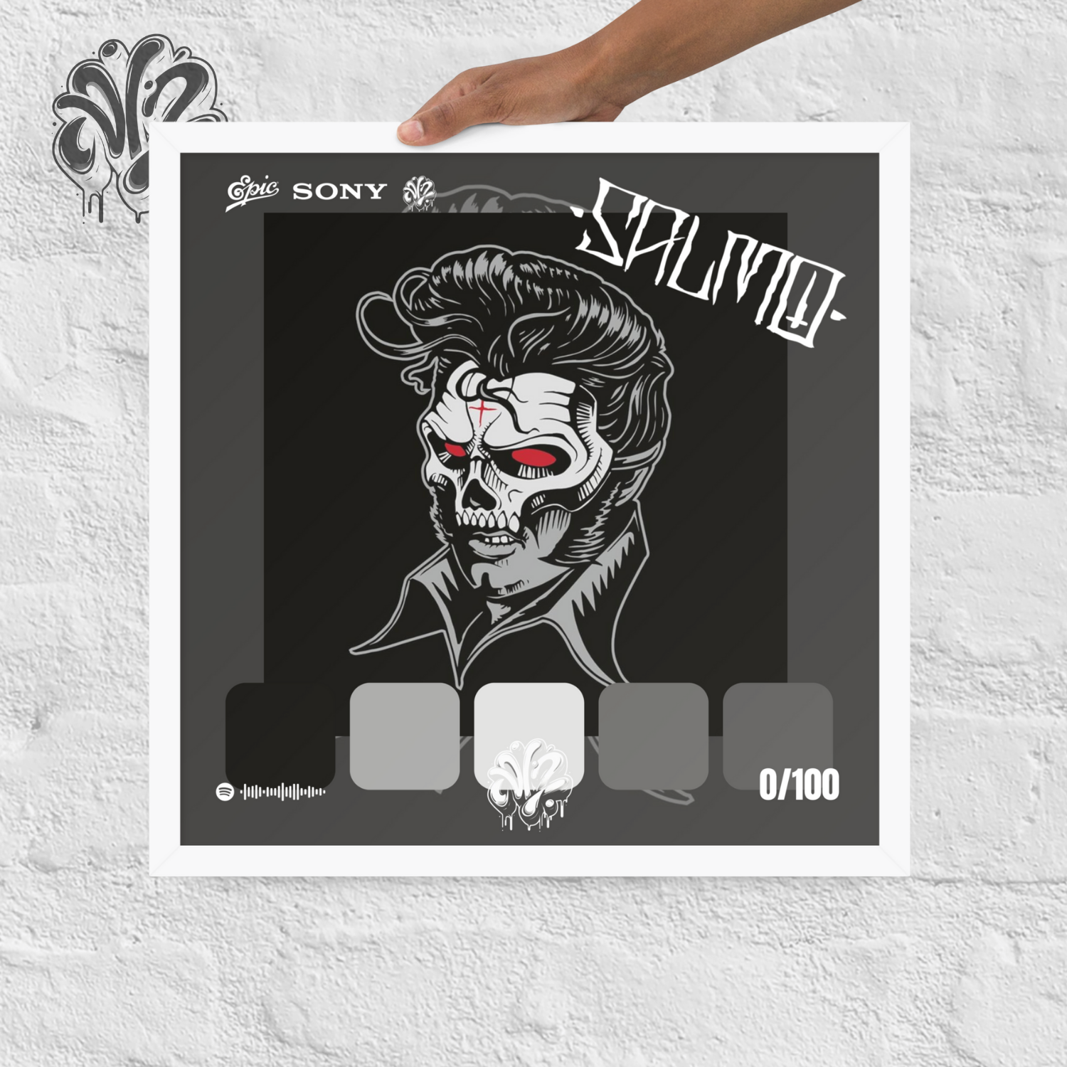 Poster 30x30 “Halvisback platinum” di Salmo – Cornice in Legno Inclusa, Pronto da Appendere