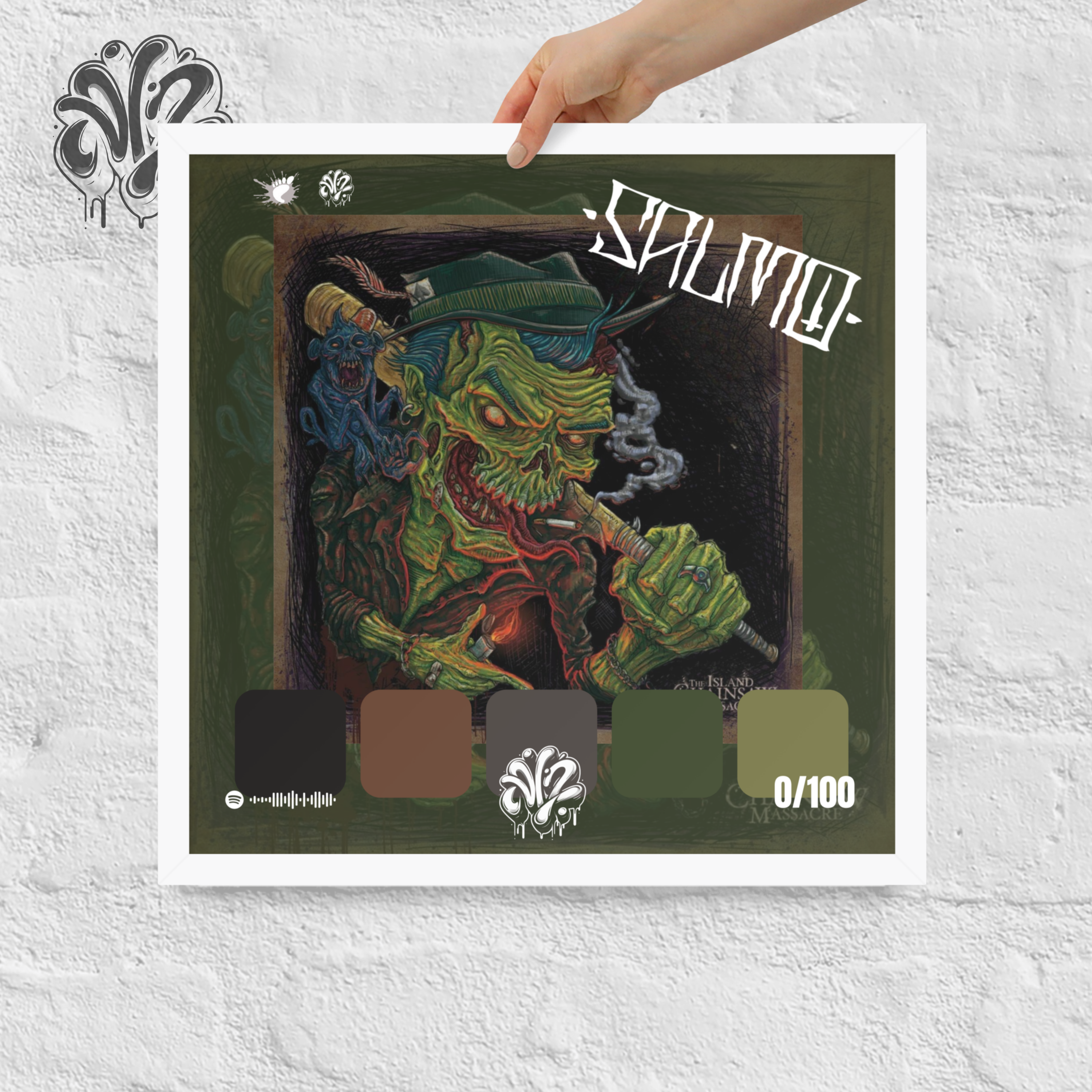 Poster 30x30 “The Chainsaw Massacre” di Salmo – Cornice in Legno Inclusa, Pronto da Appendere