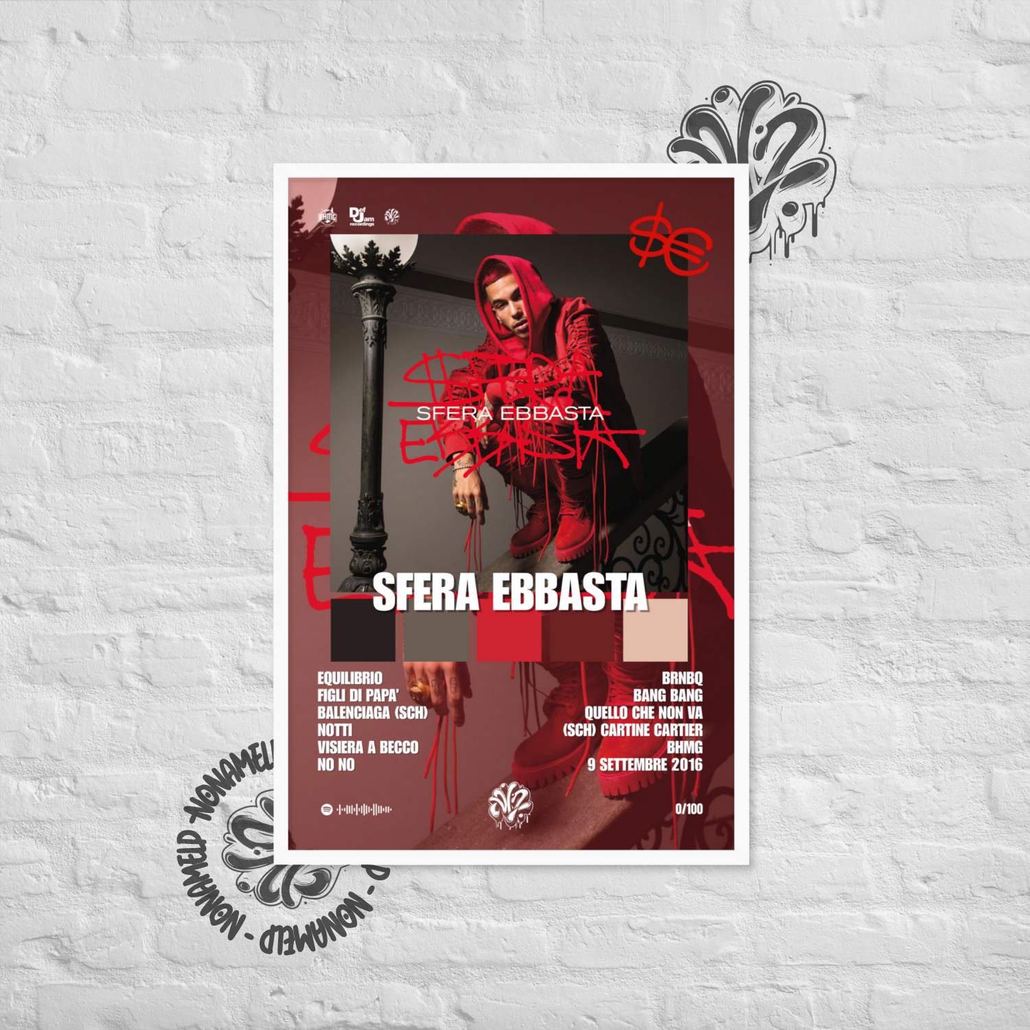 Sferaebbasta | Sfera Ebbasta | Poster in carta semilucida classica con cornice in legno A3 (29.7 x 42  cm)