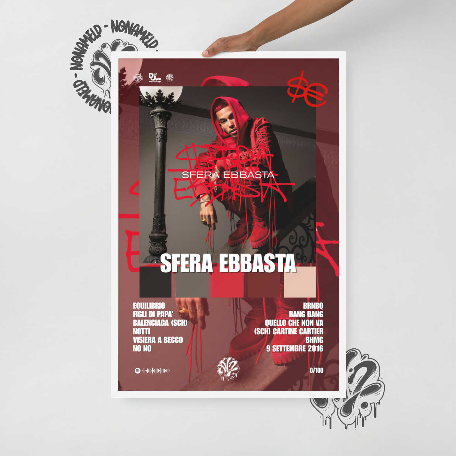 Sferaebbasta | Sfera Ebbasta | Poster in carta semilucida classica con cornice in legno A3 (29.7 x 42  cm)