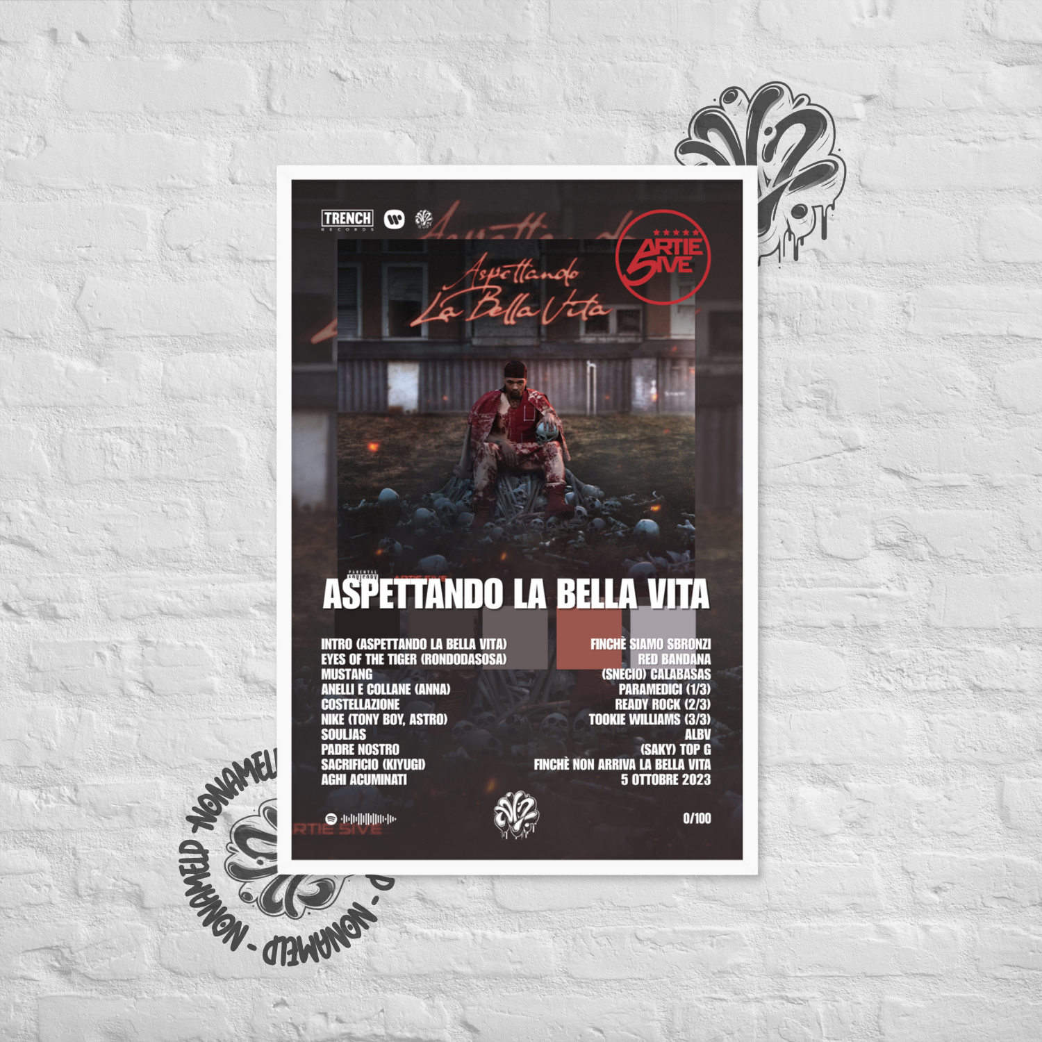 ASPETTANDO LA BELLA VITA | ARTIE 5IVE | Poster in carta semilucida classica con cornice in legno A3 (29.7 x 42  cm)