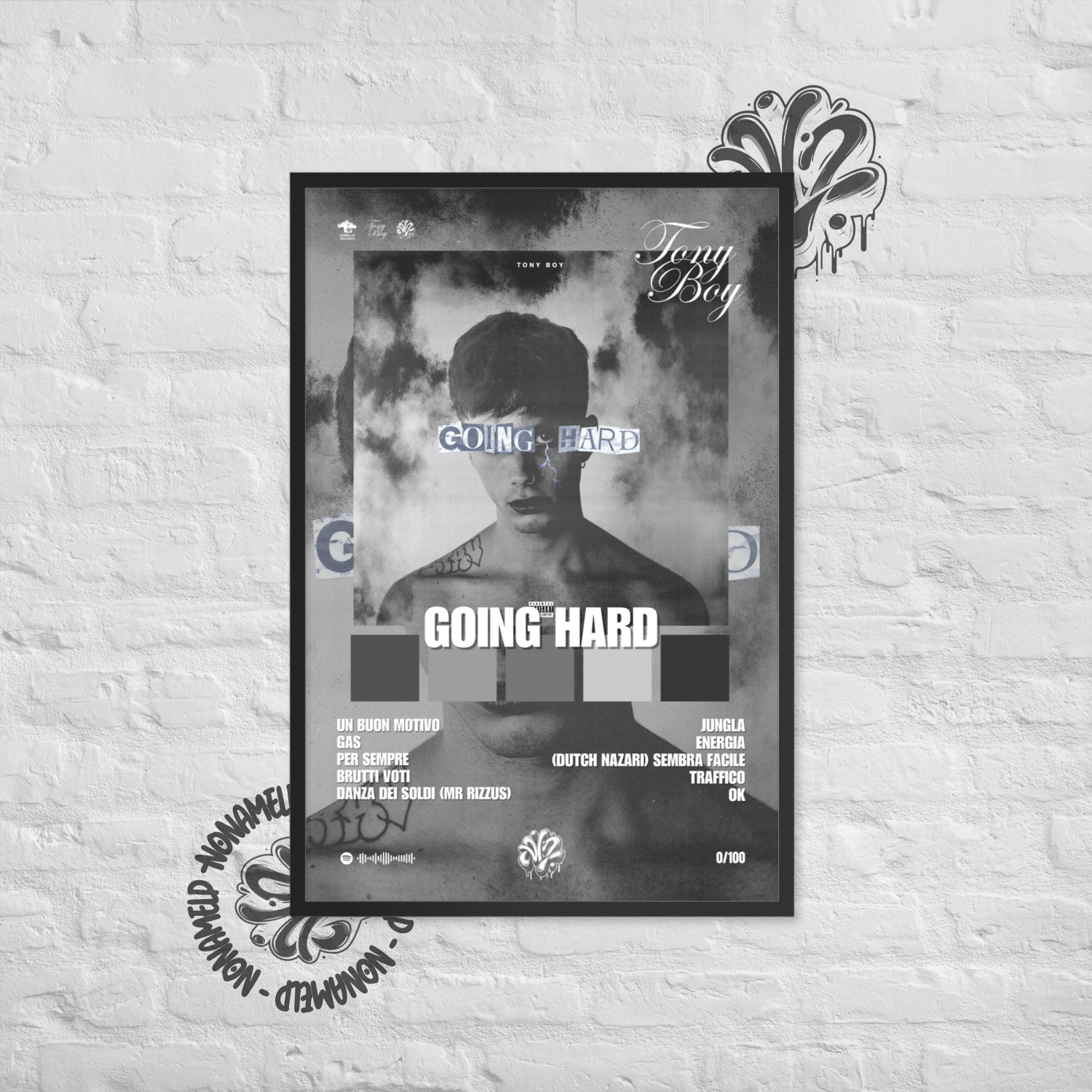 Going Hard | Tony Boy | Poster in carta semilucida classica con cornice in legno A3 (29.7 x 42  cm)