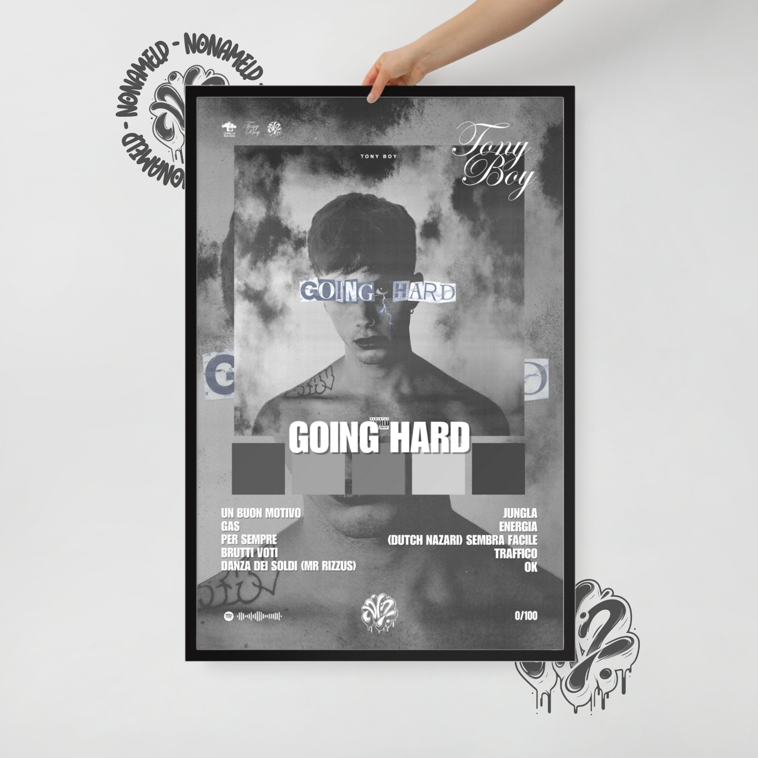 Going Hard | Tony Boy | Poster in carta semilucida classica con cornice in legno A3 (29.7 x 42  cm)