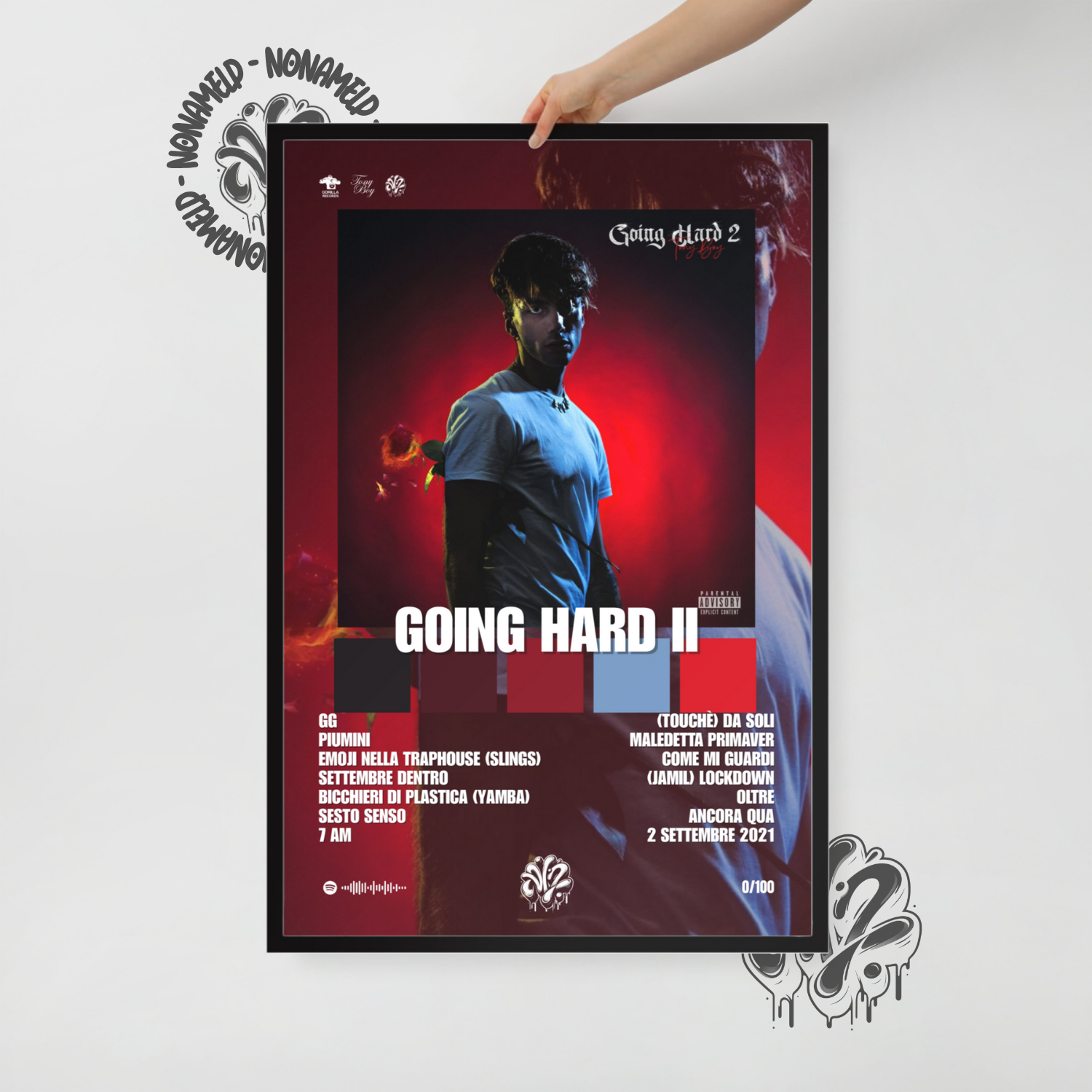 Going Hard | Tony Boy | Poster in carta semilucida classica con cornice in legno A3 (29.7 x 42  cm)