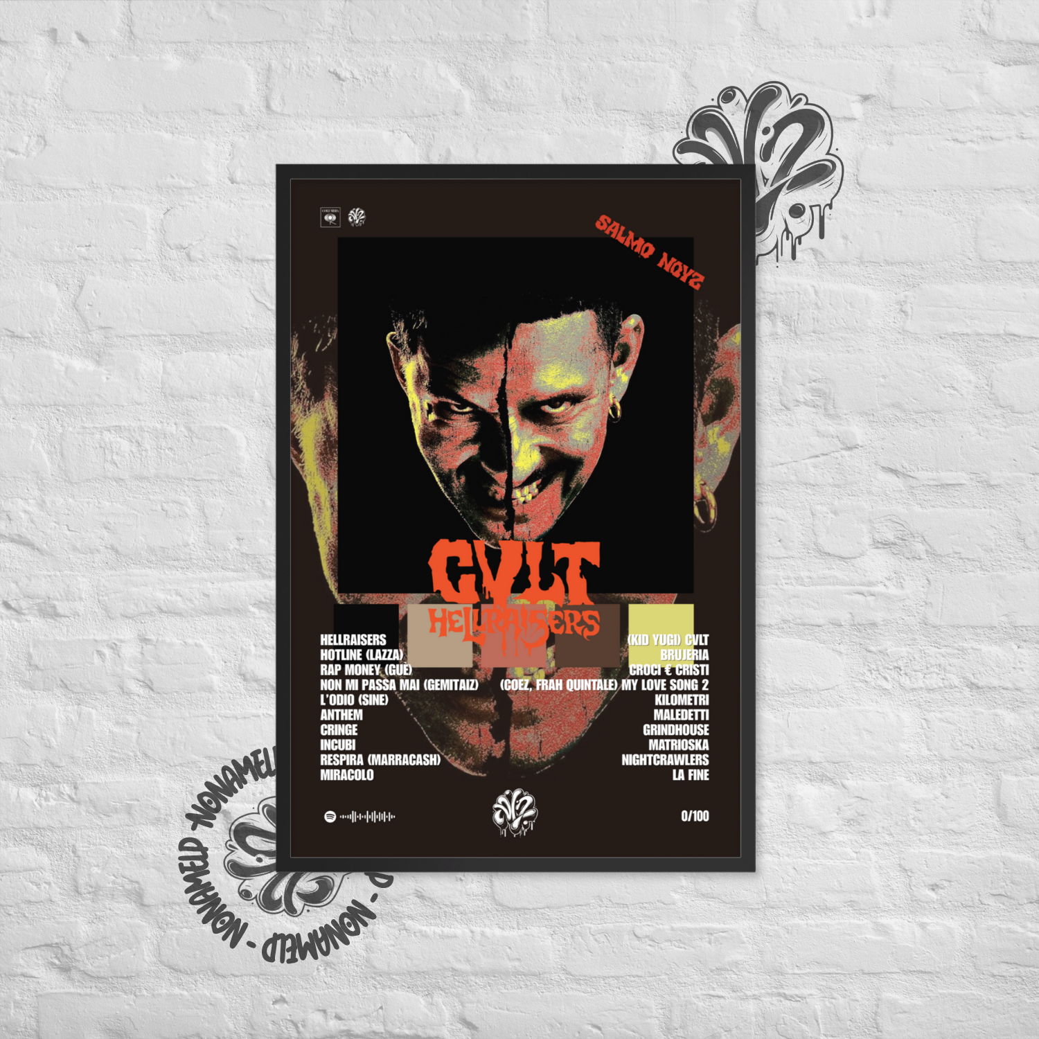 CVLT Hellraisers | Salmo & Noyz | Poster in carta semilucida classica con cornice in legno A3 (29.7 x 42  cm)