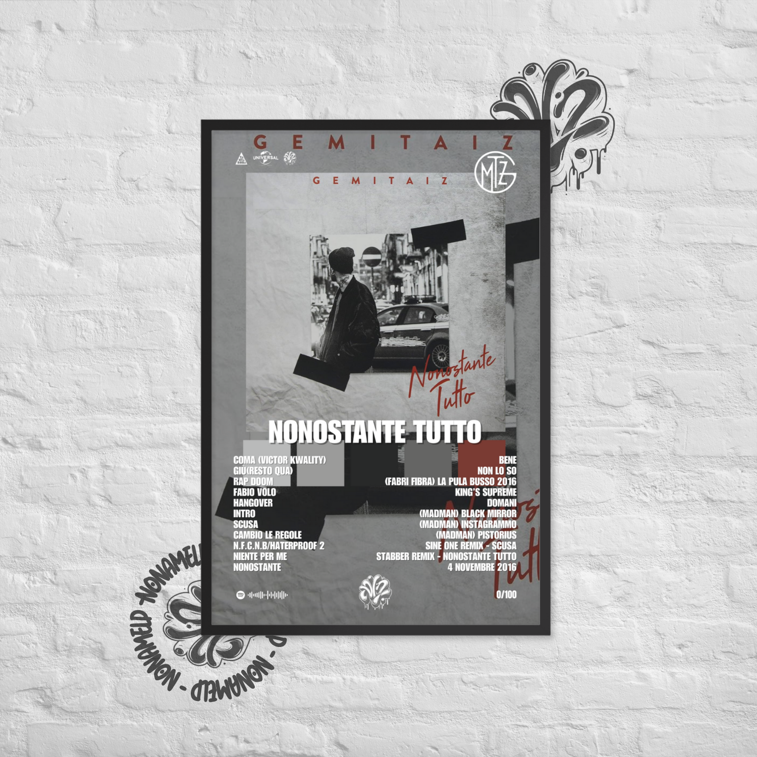 Nonostante tutto Inediti | Gemitaiz | Poster in carta semilucida classica con cornice in legno A3 (29.7 x 42  cm)