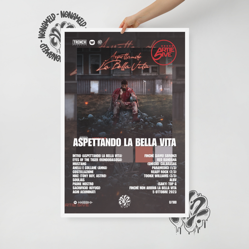 ASPETTANDO LA BELLA VITA | ARTIE 5IVE | Poster in carta semilucida classica con cornice in legno A3 (29.7 x 42  cm)
